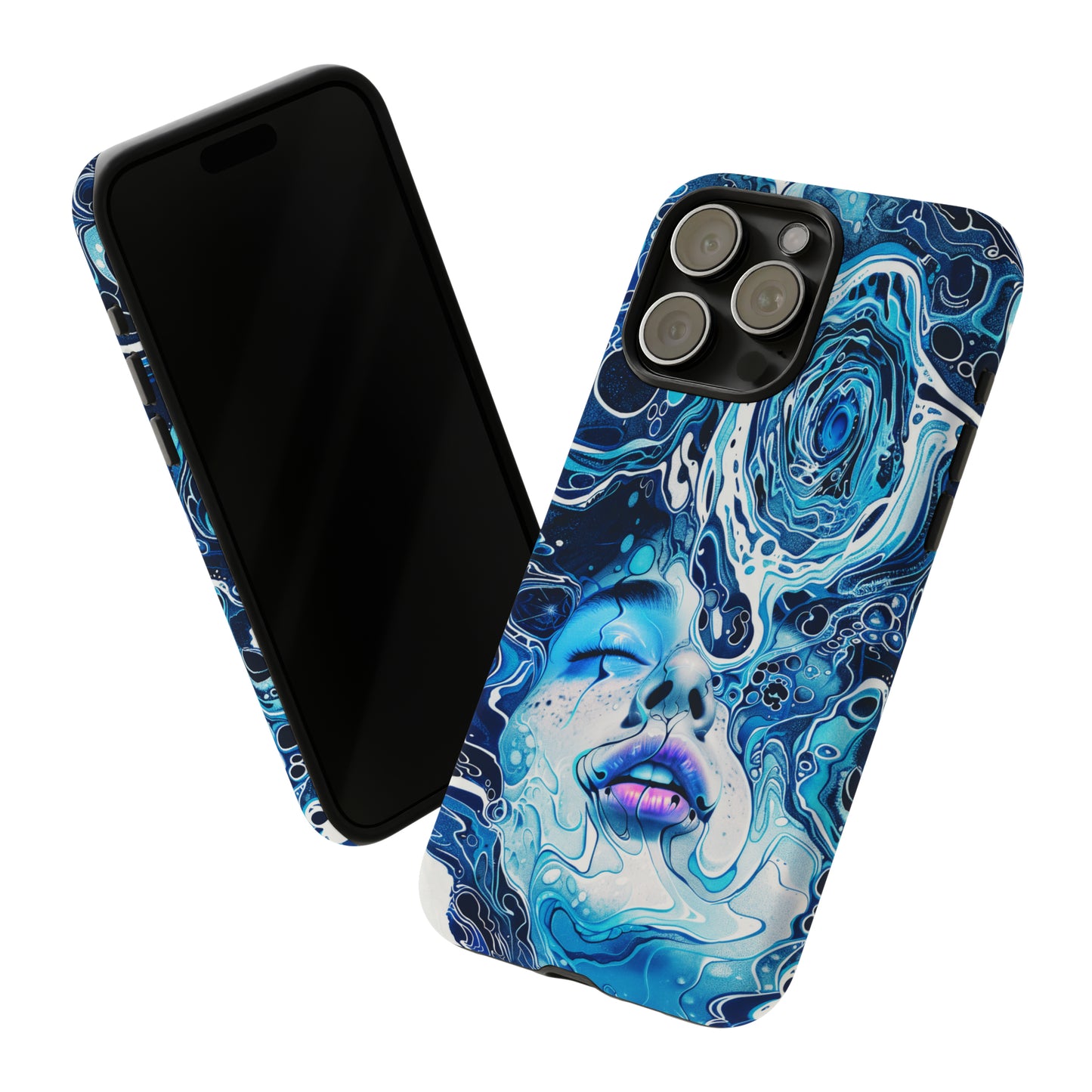 Phone Case, whimsical water fantasy design, blue woman in water, Artistic design, Tough Case, , iPhone 15, 14, 13, 12, 11, Samsung, Pixel