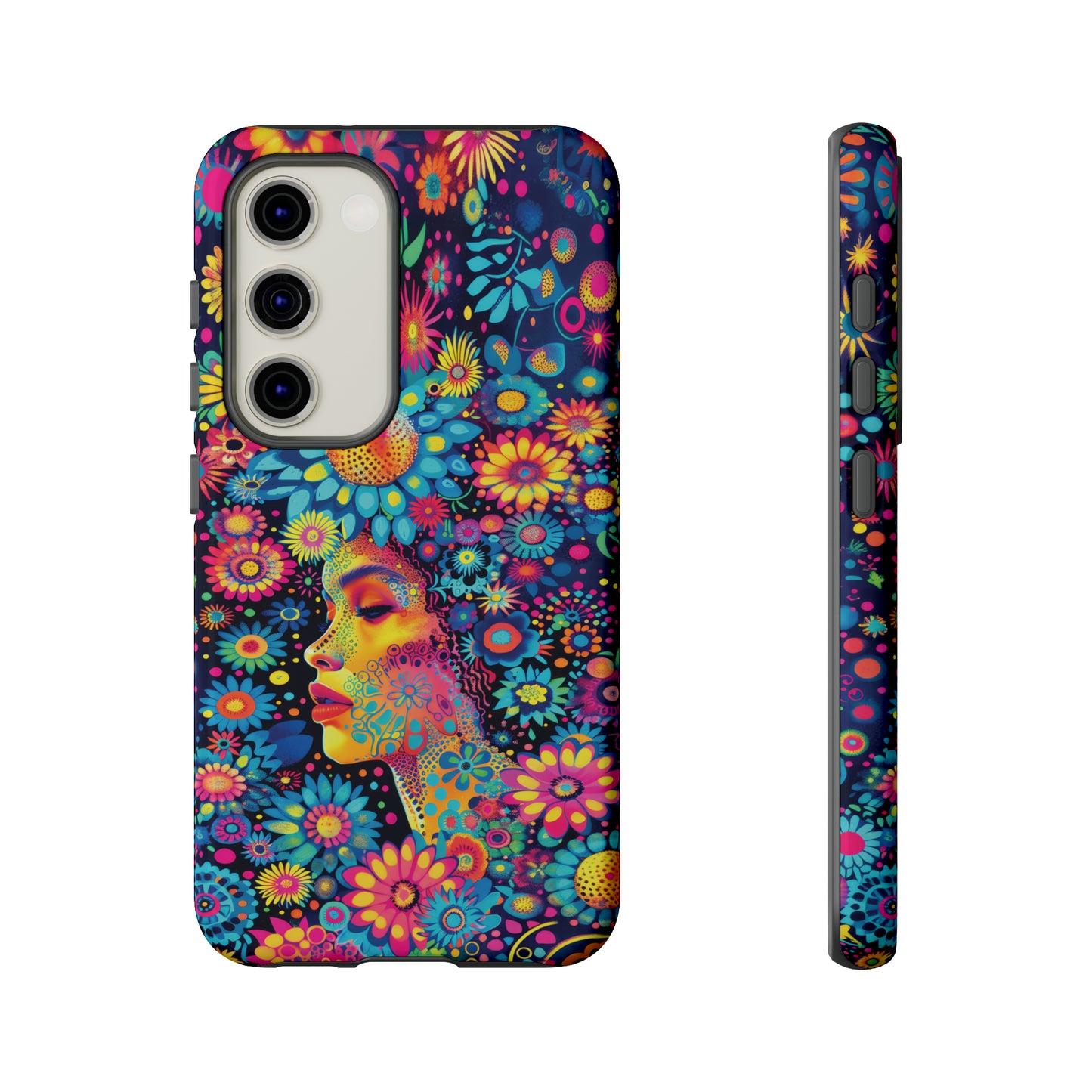 Phone Case, whimsical flower girl, Artistic design, Tough Case, Colorful flower fantasy design, iPhone 15, 14, 13, 12, 11, Samsung, Pixel