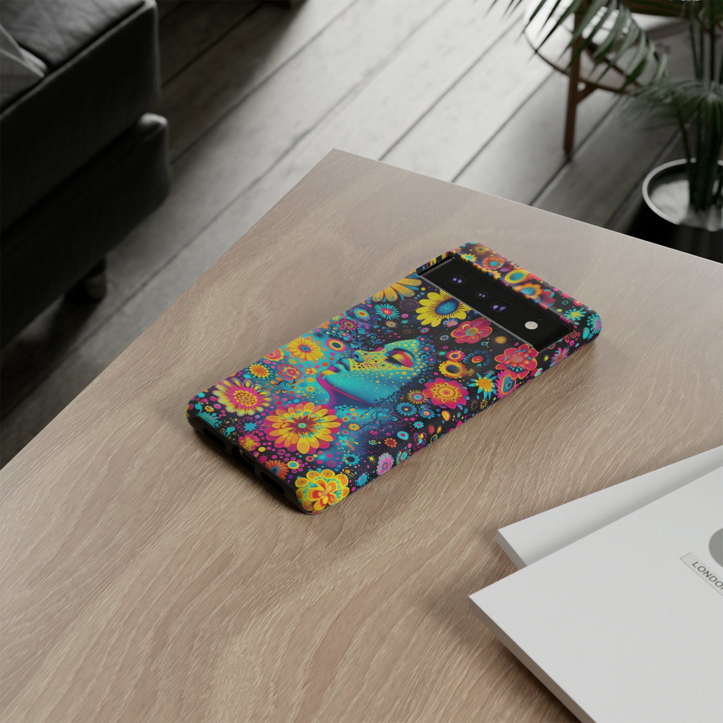Phone Case, flower girl in aqua, Artistic design, Tough Case, Colorful whimsical flower fantasy design, iPhone 15, 14, 13, 12, 11, Samsung, Pixel