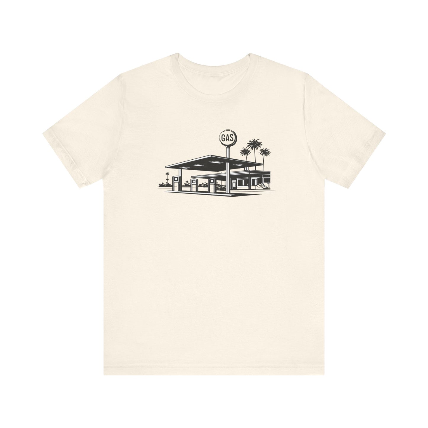 Mid Century Gas Station Graphic Tee, Icons of Mid Century series — Retro Desert Pump Illustration T-Shirt, Palm Springs Modern