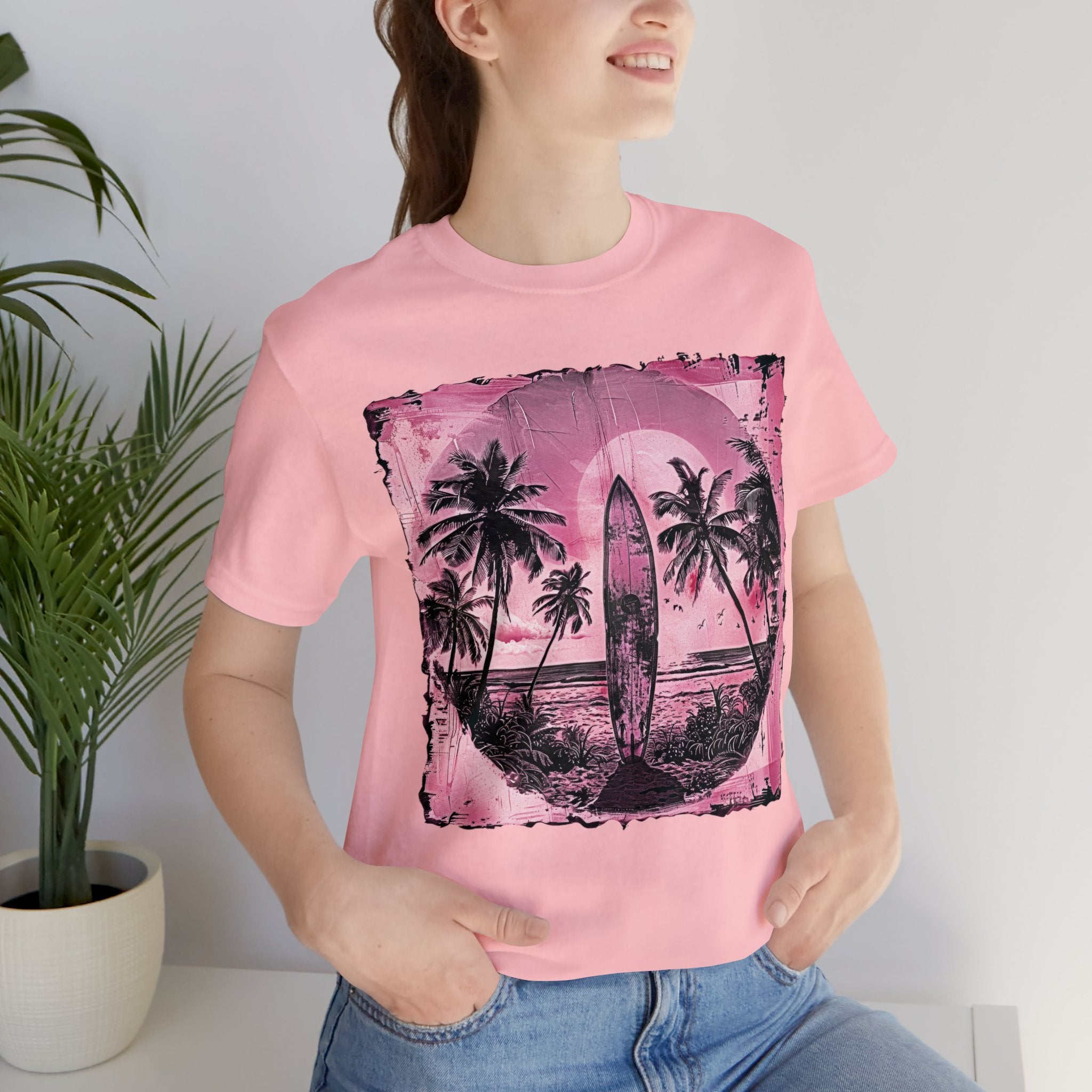 Pink vintage surfboard Unisex Jersey Short Sleeve Tee