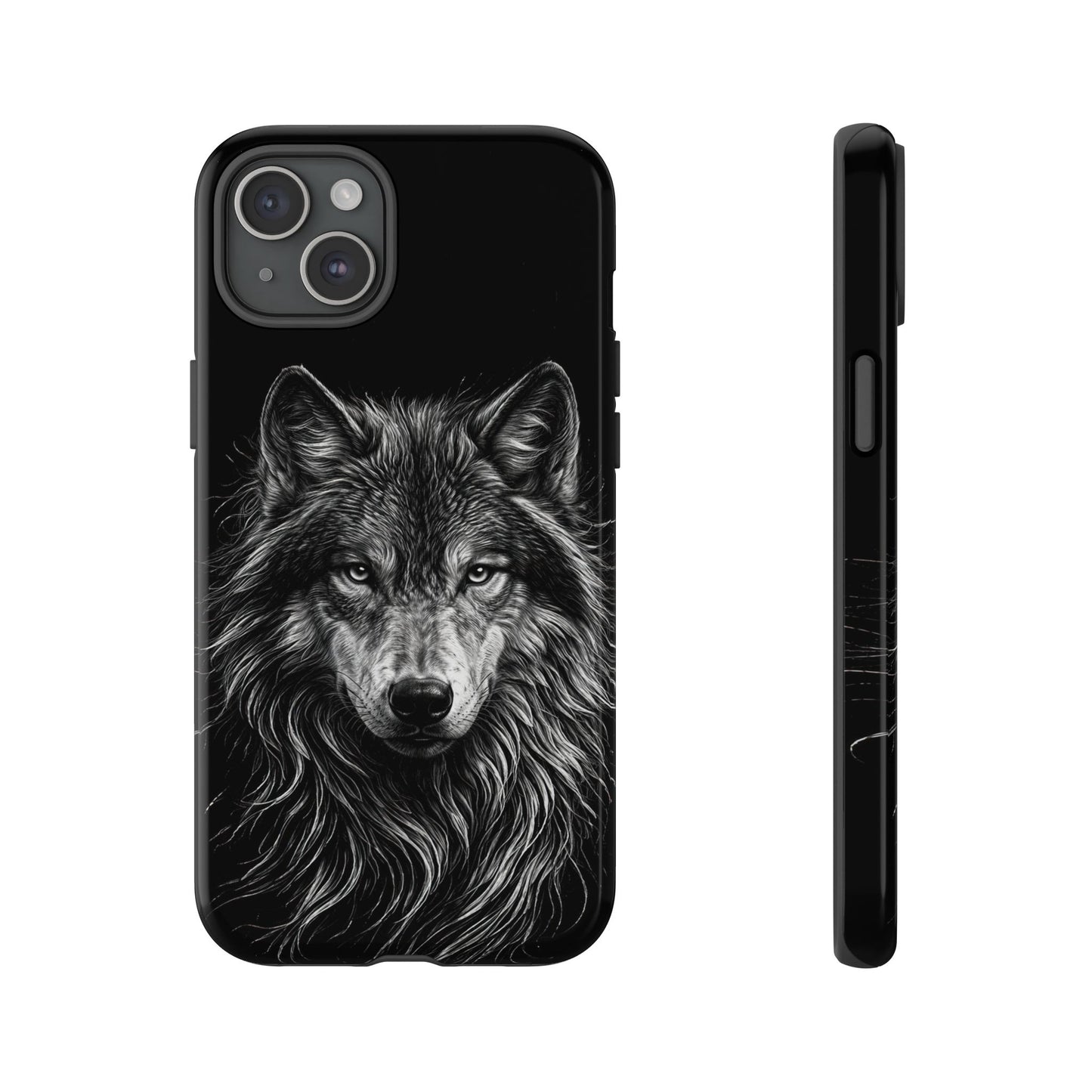 Wolf drawing Phone Case - Tough and Stylish Black Design