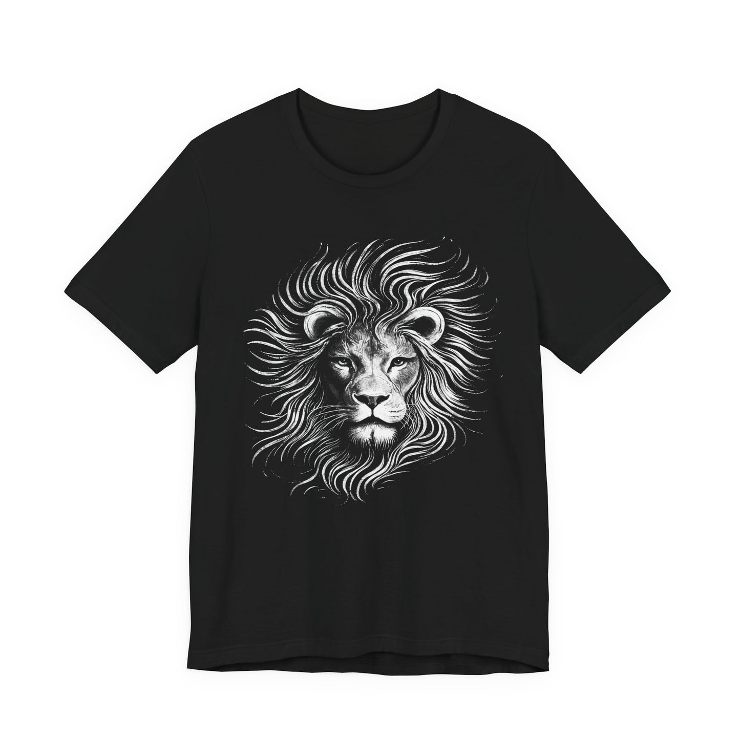 Lion Head Graphic Tee in hand drawn chalk style — Majestic Monochrome Lion Illustration T-Shirt