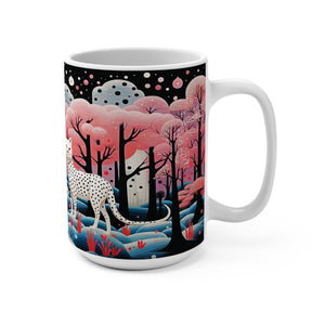 Mug 15oz White Leopards in a Pink Forest