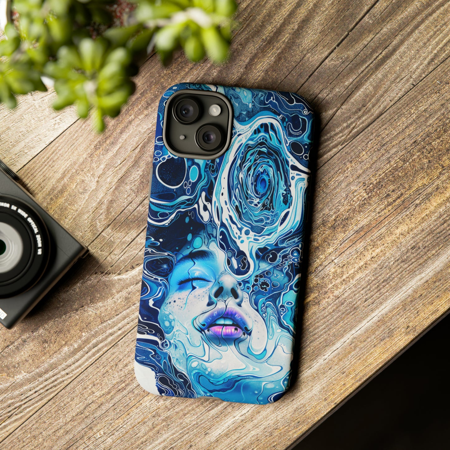 Phone Case, whimsical water fantasy design, blue woman in water, Artistic design, Tough Case, , iPhone 15, 14, 13, 12, 11, Samsung, Pixel