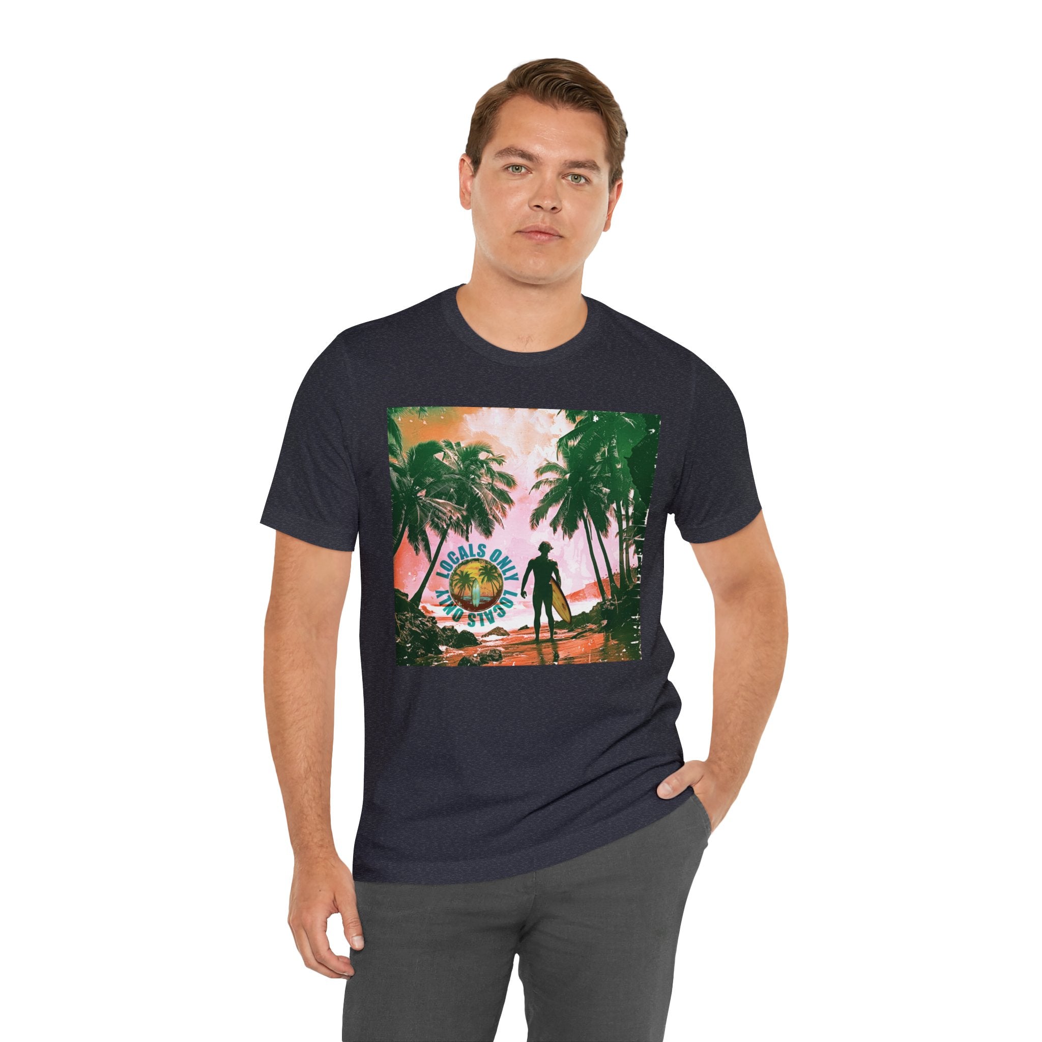 Beach scene with Locals Only stamp Unisex Jersey Short Sleeve Tee