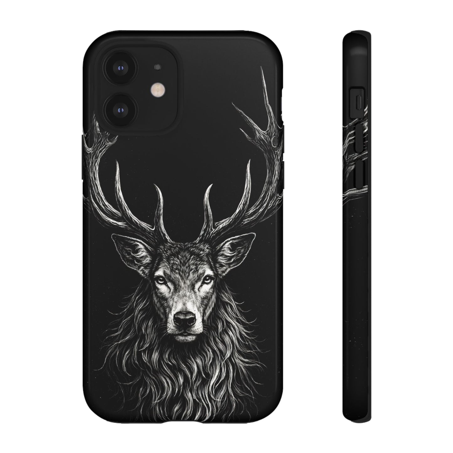 Stag Head drawing Phone Case — Chalk drawing on black of a Deer Protective Phone Cover