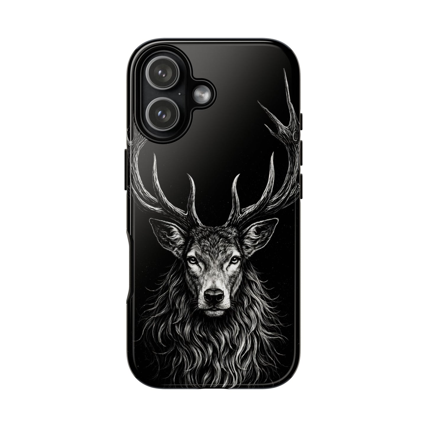 Stag Head drawing Phone Case — Chalk drawing on black of a Deer Protective Phone Cover