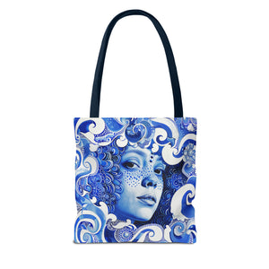 Blue Girl in swirls Tote Bag (AOP)