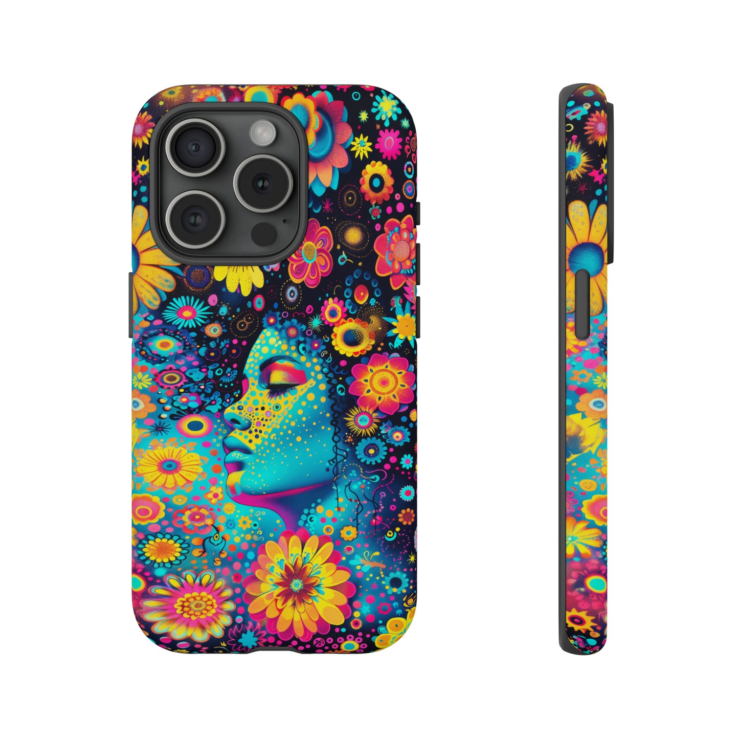 Phone Case, flower girl in aqua, Artistic design, Tough Case, Colorful whimsical flower fantasy design, iPhone 15, 14, 13, 12, 11, Samsung, Pixel