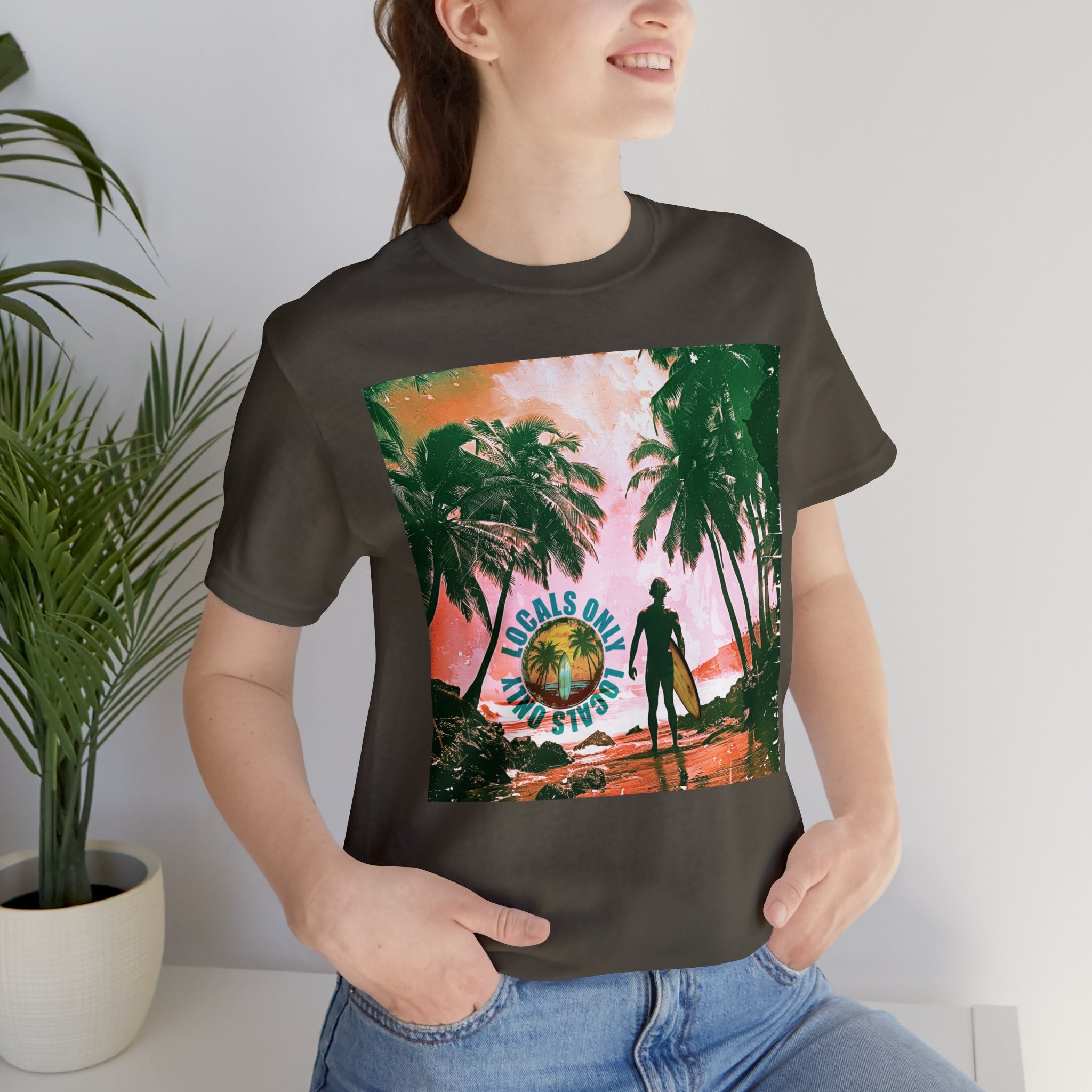 Beach scene with Locals Only stamp Unisex Jersey Short Sleeve Tee