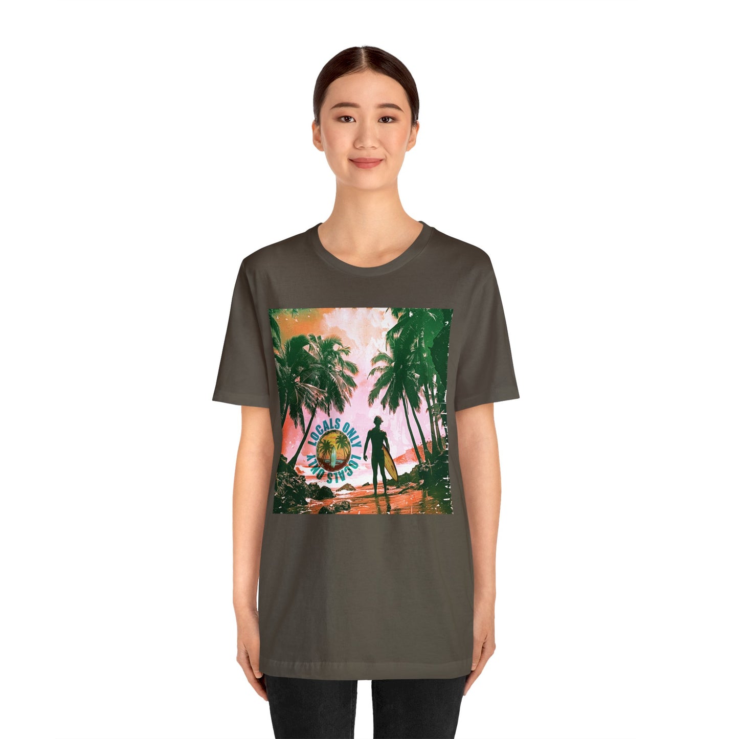 Beach scene with Locals Only stamp Unisex Jersey Short Sleeve Tee
