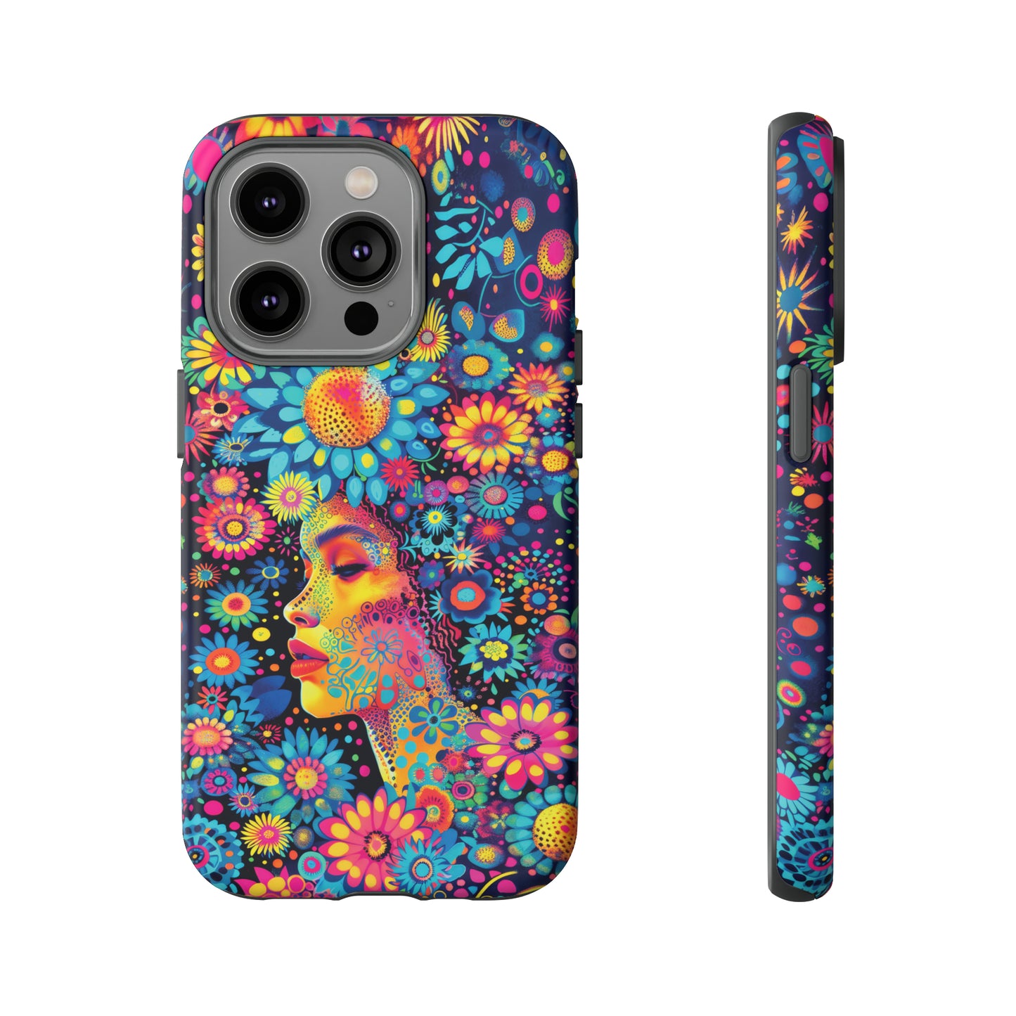 Phone Case, whimsical flower girl, Artistic design, Tough Case, Colorful flower fantasy design, iPhone 15, 14, 13, 12, 11, Samsung, Pixel