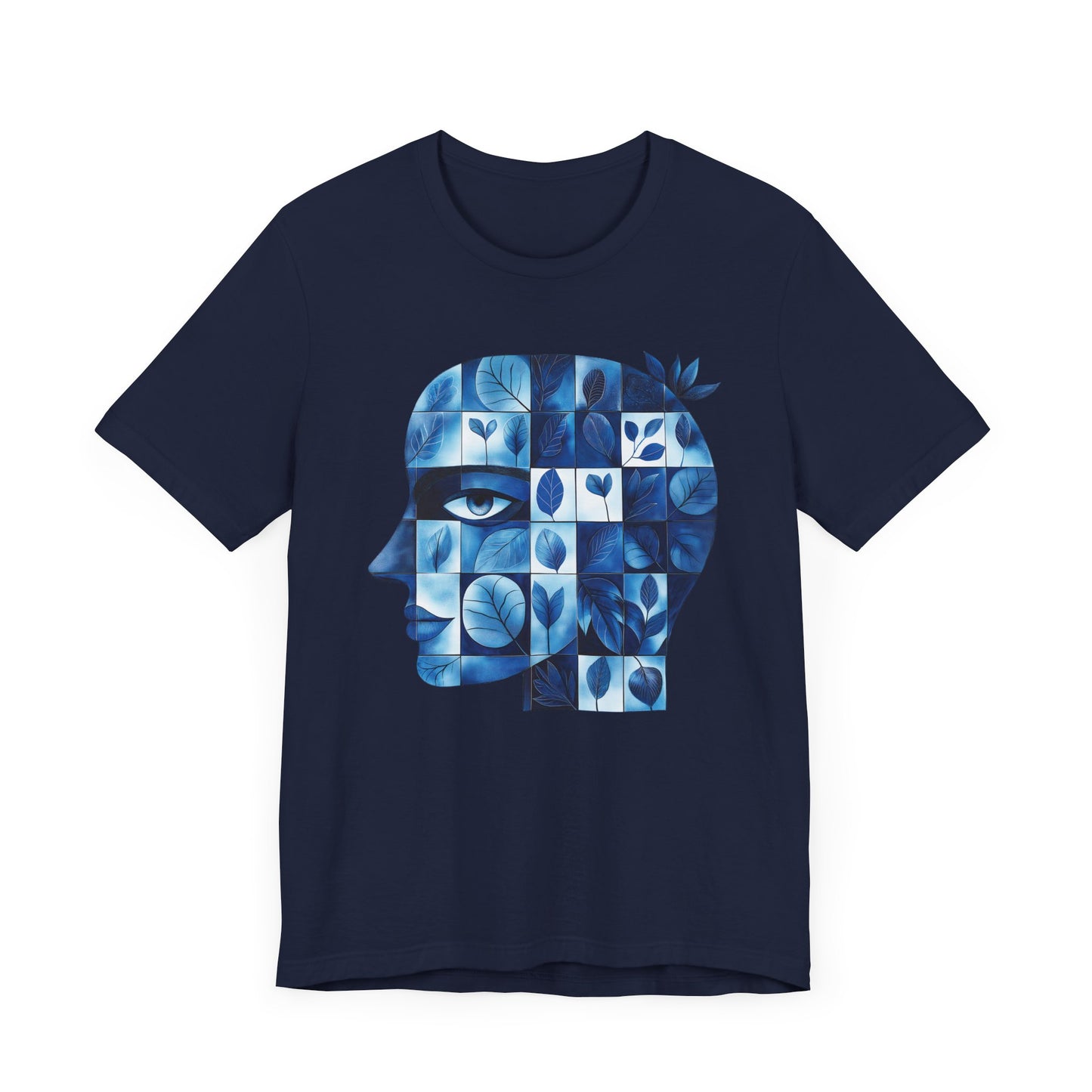 Artistic Floral Head Unisex Tee - Thoughtful Blue Design