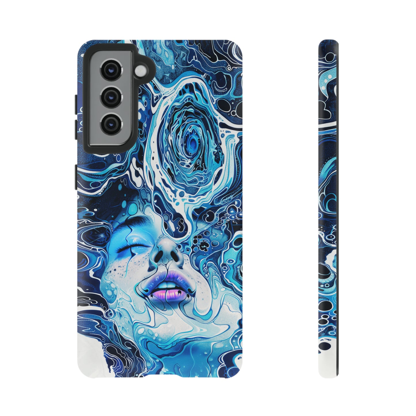 Phone Case, whimsical water fantasy design, blue woman in water, Artistic design, Tough Case, , iPhone 15, 14, 13, 12, 11, Samsung, Pixel