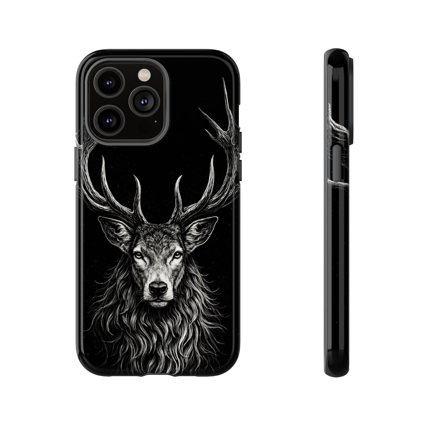 Stag Head drawing Phone Case — Chalk drawing on black of a Deer Protective Phone Cover