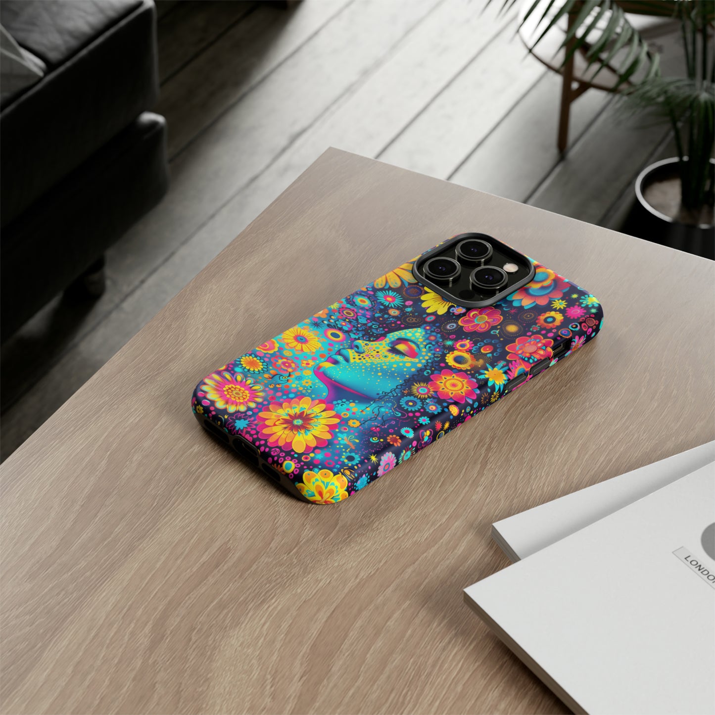 Phone Case, flower girl in aqua, Artistic design, Tough Case, Colorful whimsical flower fantasy design, iPhone 15, 14, 13, 12, 11, Samsung, Pixel