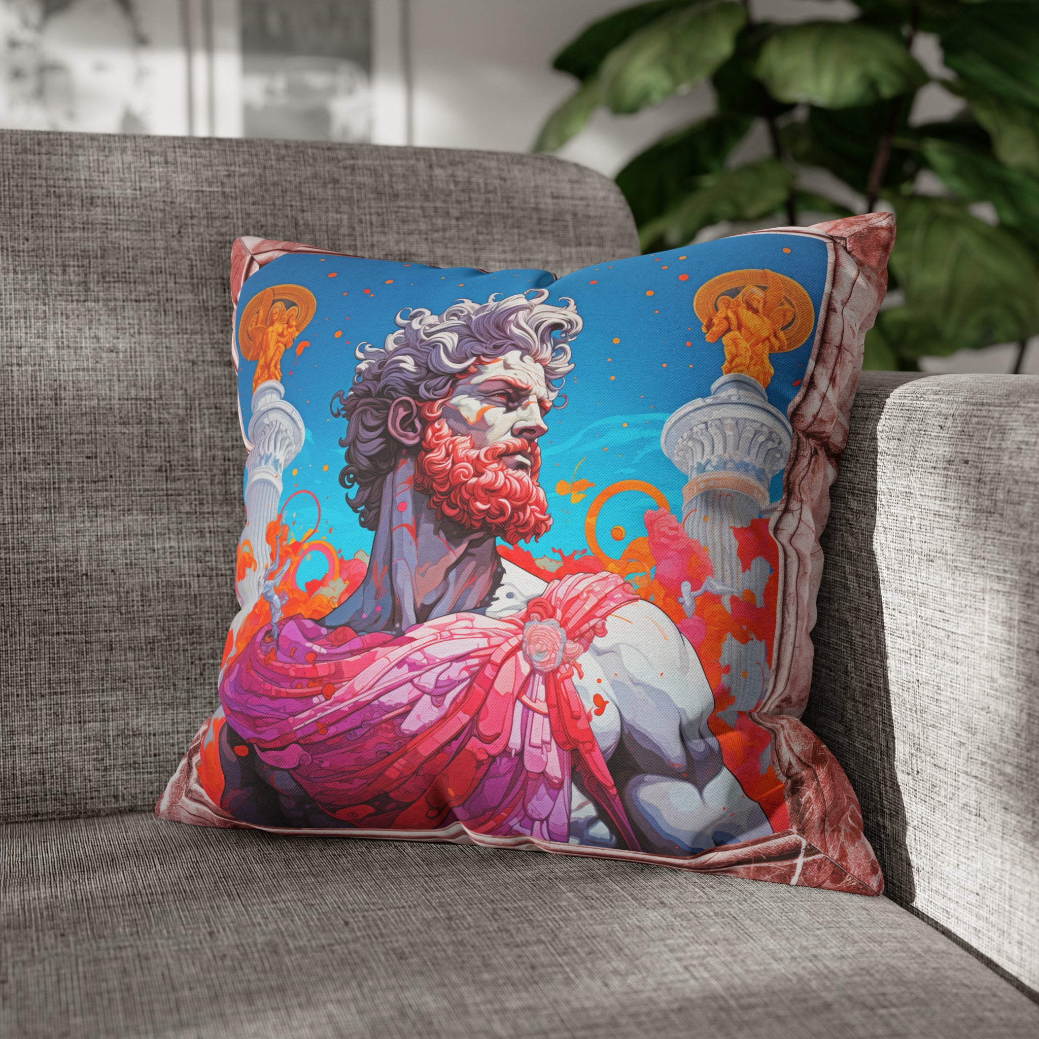 Hercules in pink toga and faux marble frame 18"x18"  Square Pillow Case