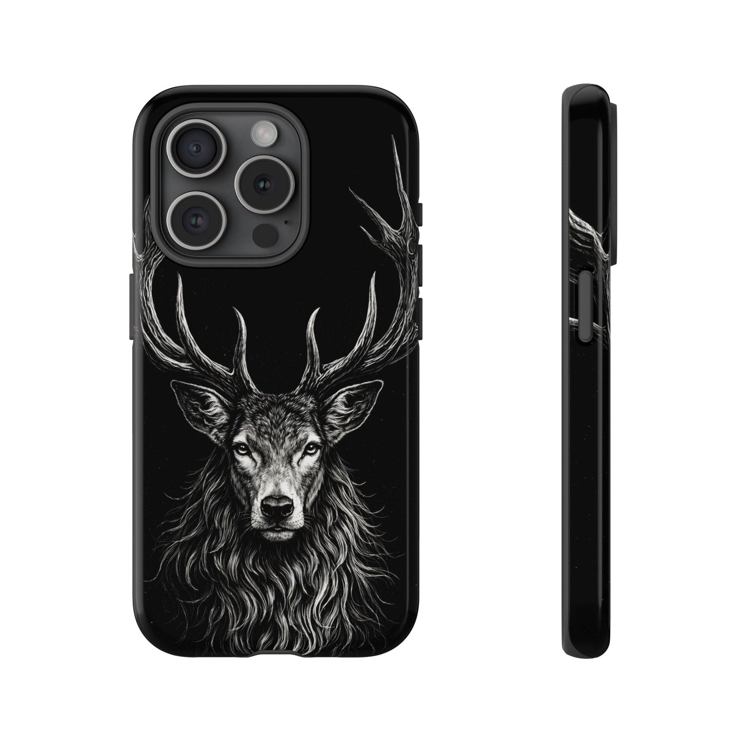Stag Head drawing Phone Case — Chalk drawing on black of a Deer Protective Phone Cover