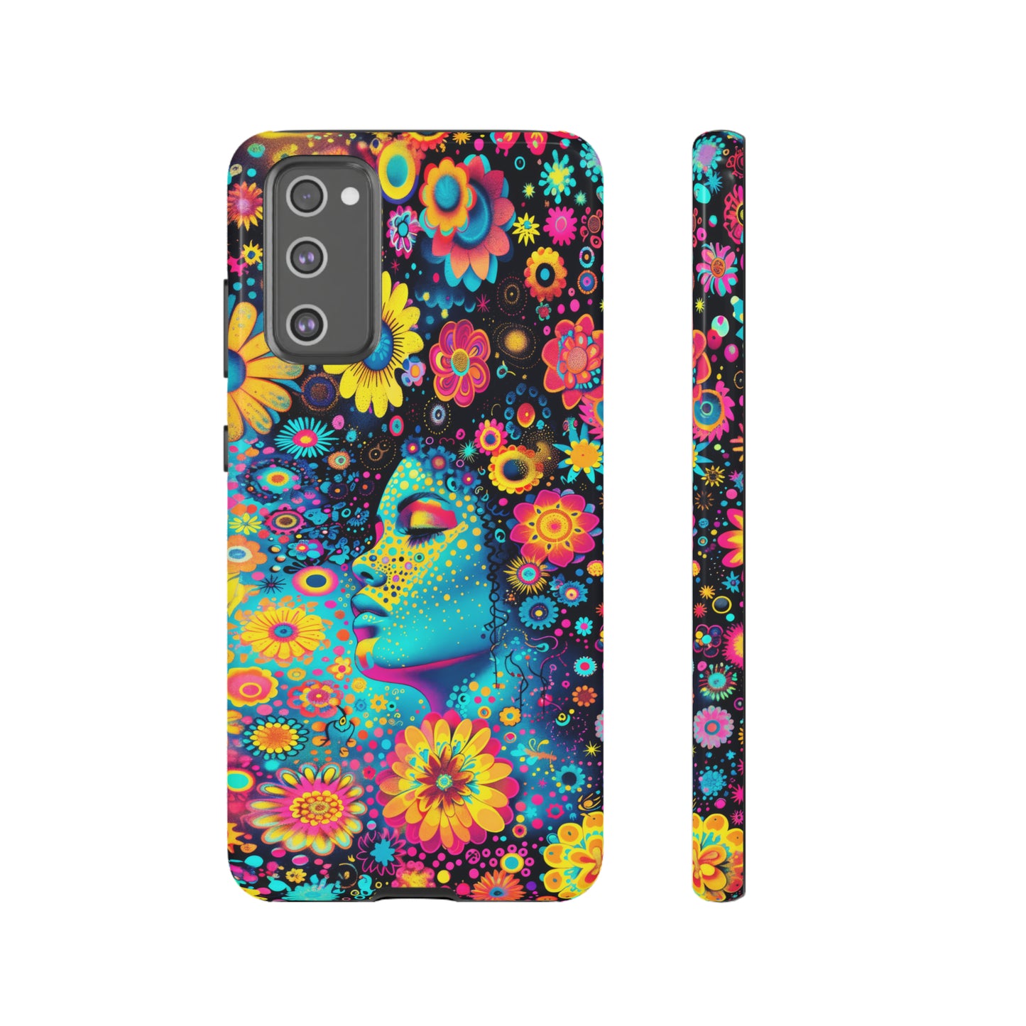 Phone Case, flower girl in aqua, Artistic design, Tough Case, Colorful whimsical flower fantasy design, iPhone 15, 14, 13, 12, 11, Samsung, Pixel