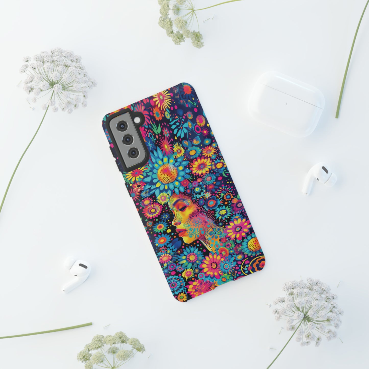 Phone Case, whimsical flower girl, Artistic design, Tough Case, Colorful flower fantasy design, iPhone 15, 14, 13, 12, 11, Samsung, Pixel