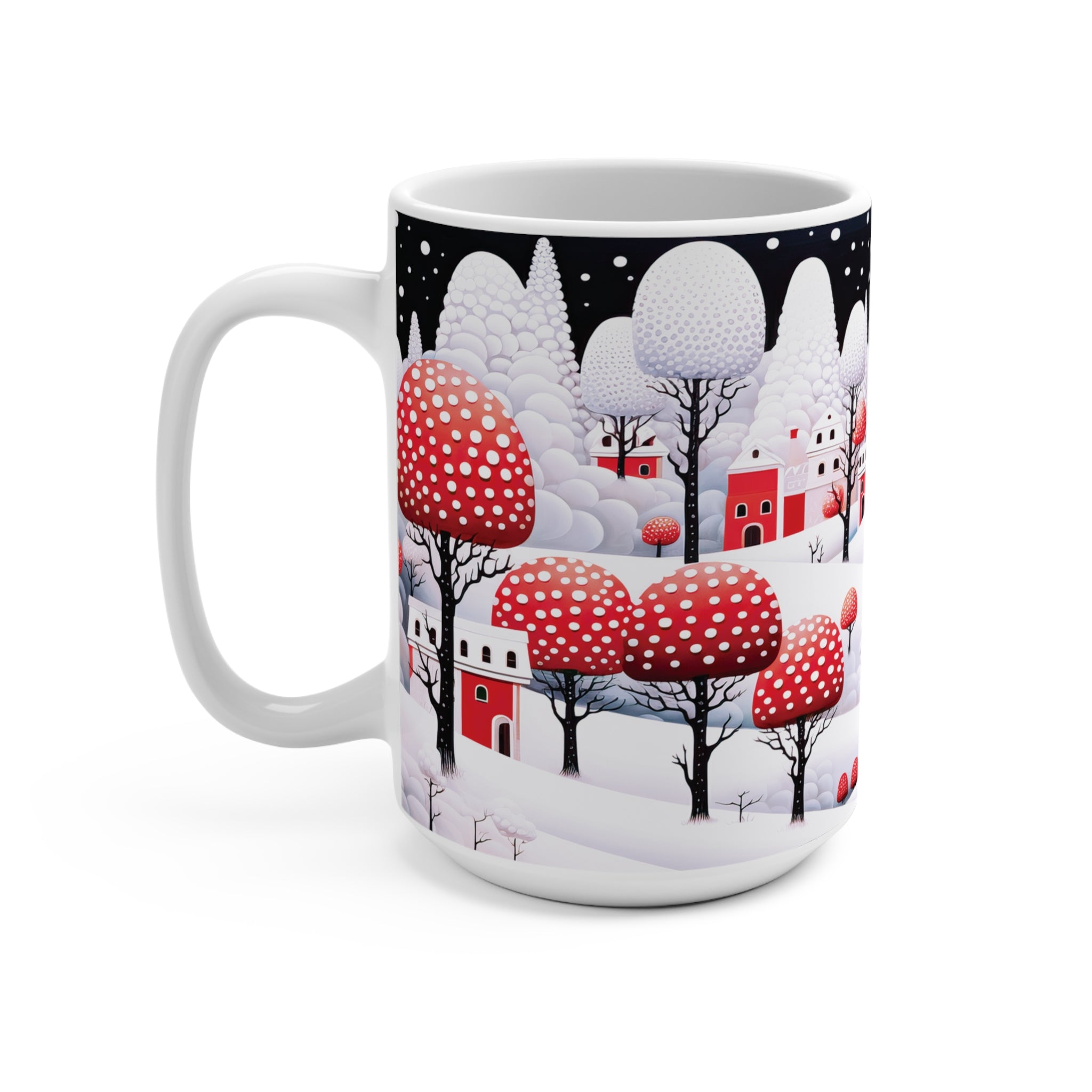 Mug 15oz With Snowy Holiday Mushroom town