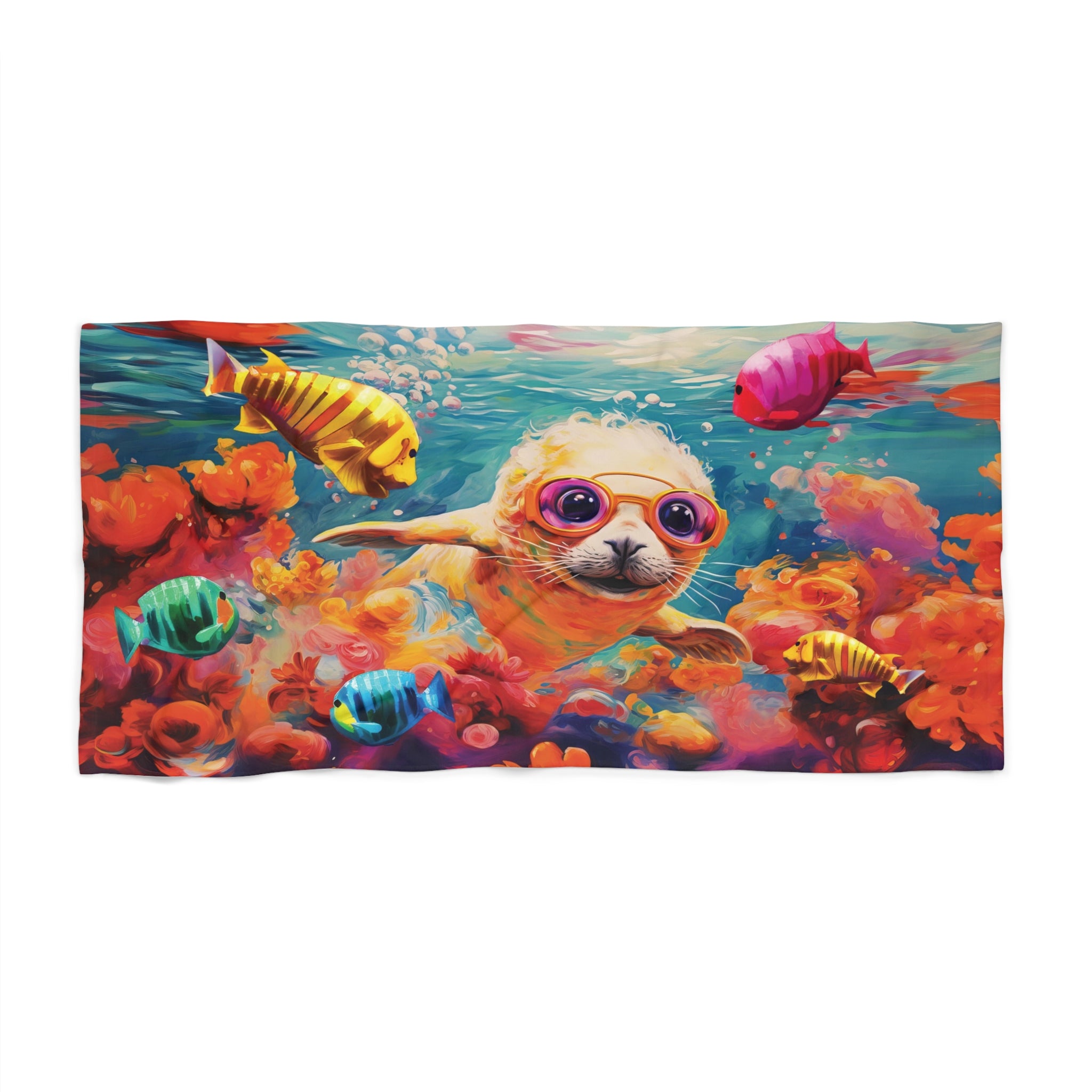 Baby seal playing on the reef Beach Towel in two sizes
