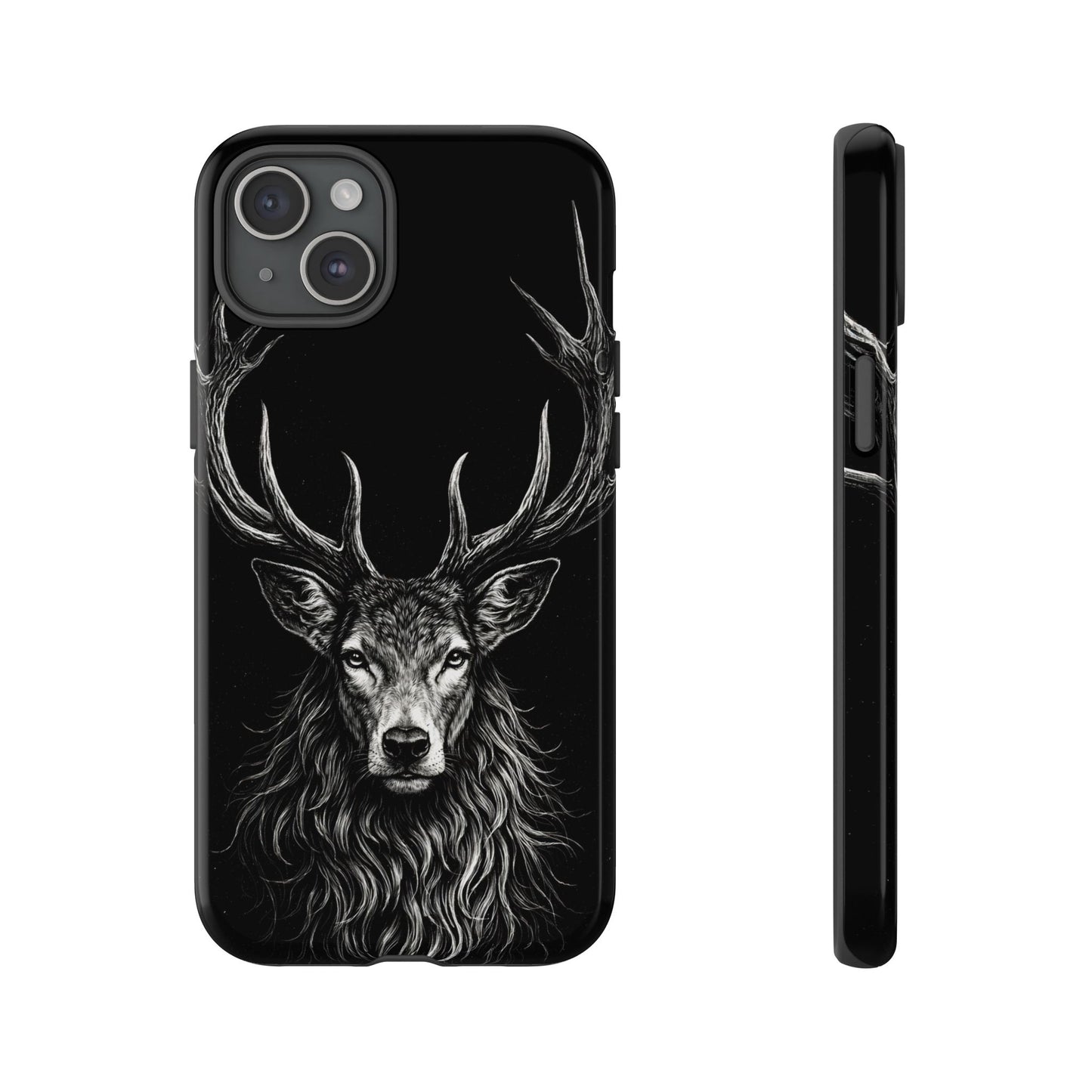 Stag Head drawing Phone Case — Chalk drawing on black of a Deer Protective Phone Cover