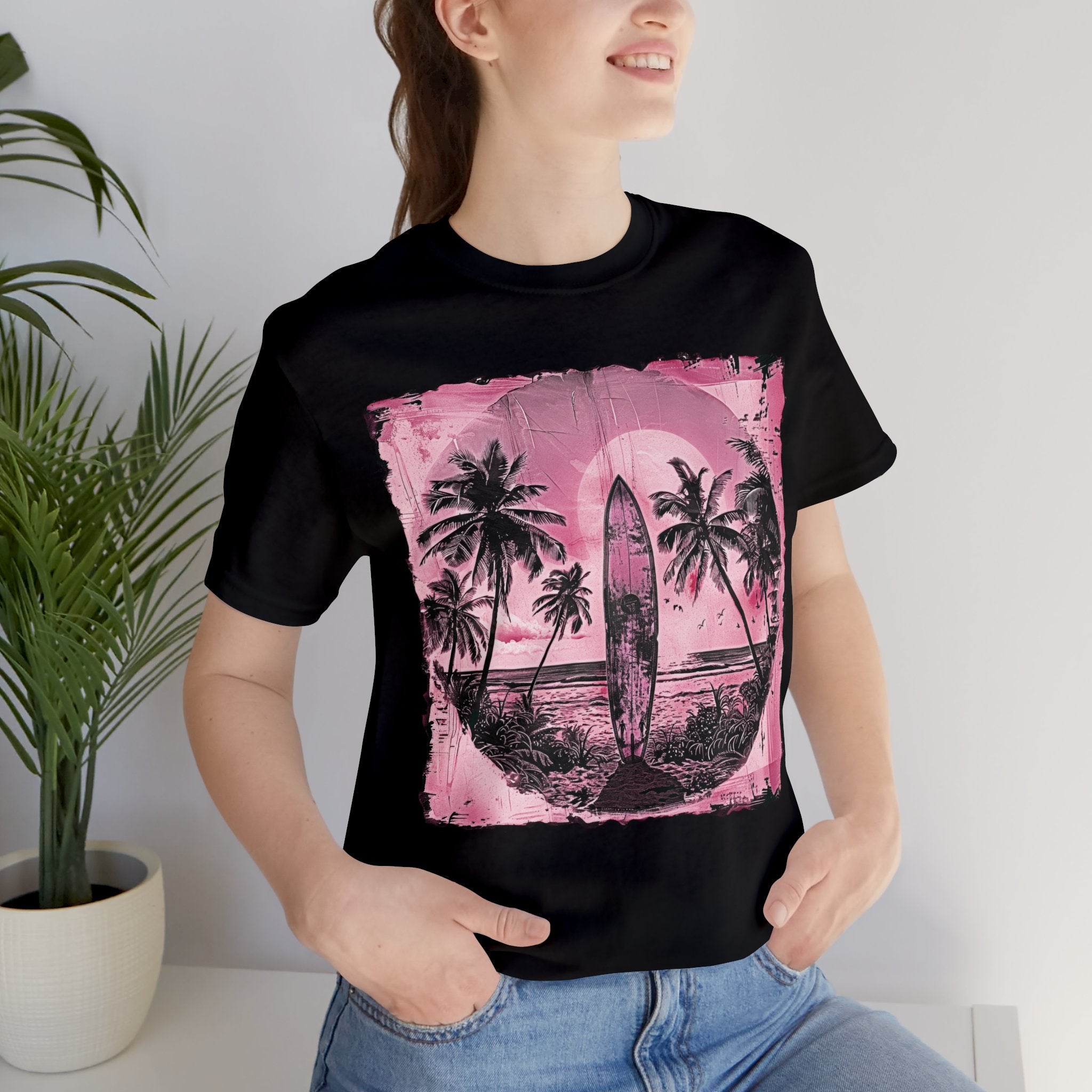 Pink vintage surfboard Unisex Jersey Short Sleeve Tee