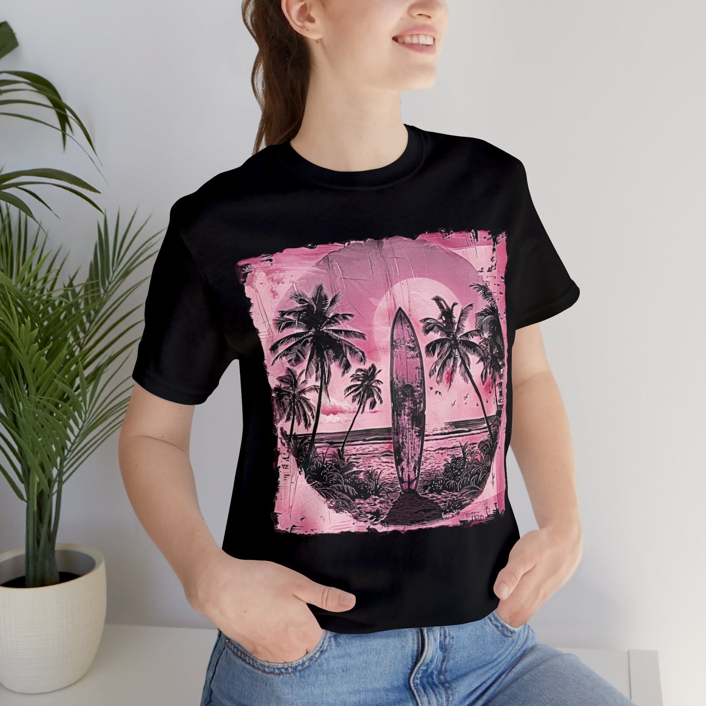 Pink vintage surfboard Unisex Jersey Short Sleeve Tee