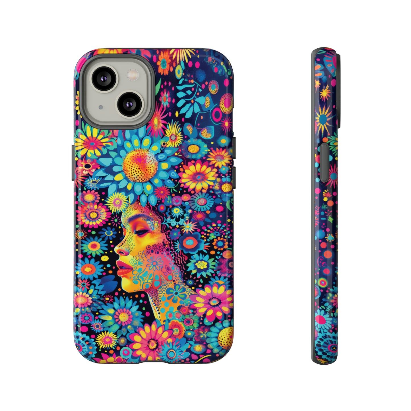 Phone Case, whimsical flower girl, Artistic design, Tough Case, Colorful flower fantasy design, iPhone 15, 14, 13, 12, 11, Samsung, Pixel