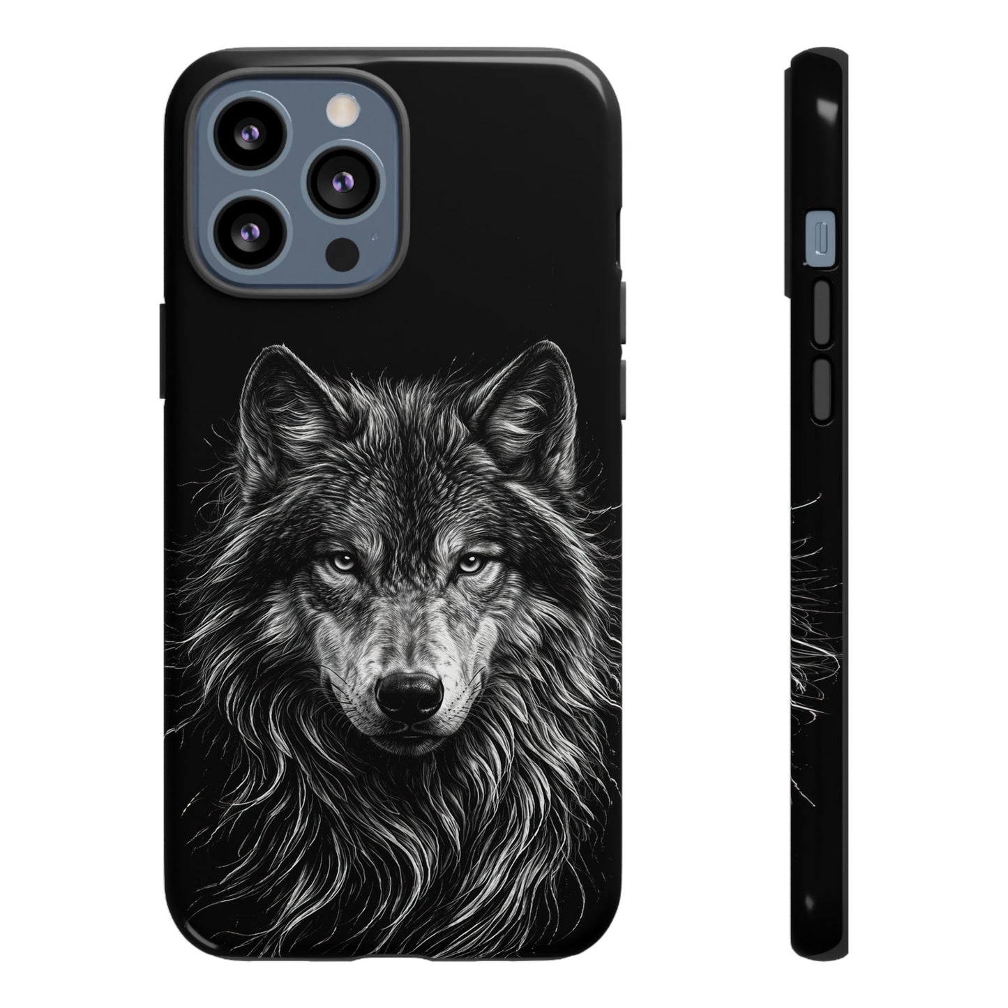 Wolf drawing Phone Case - Tough and Stylish Black Design
