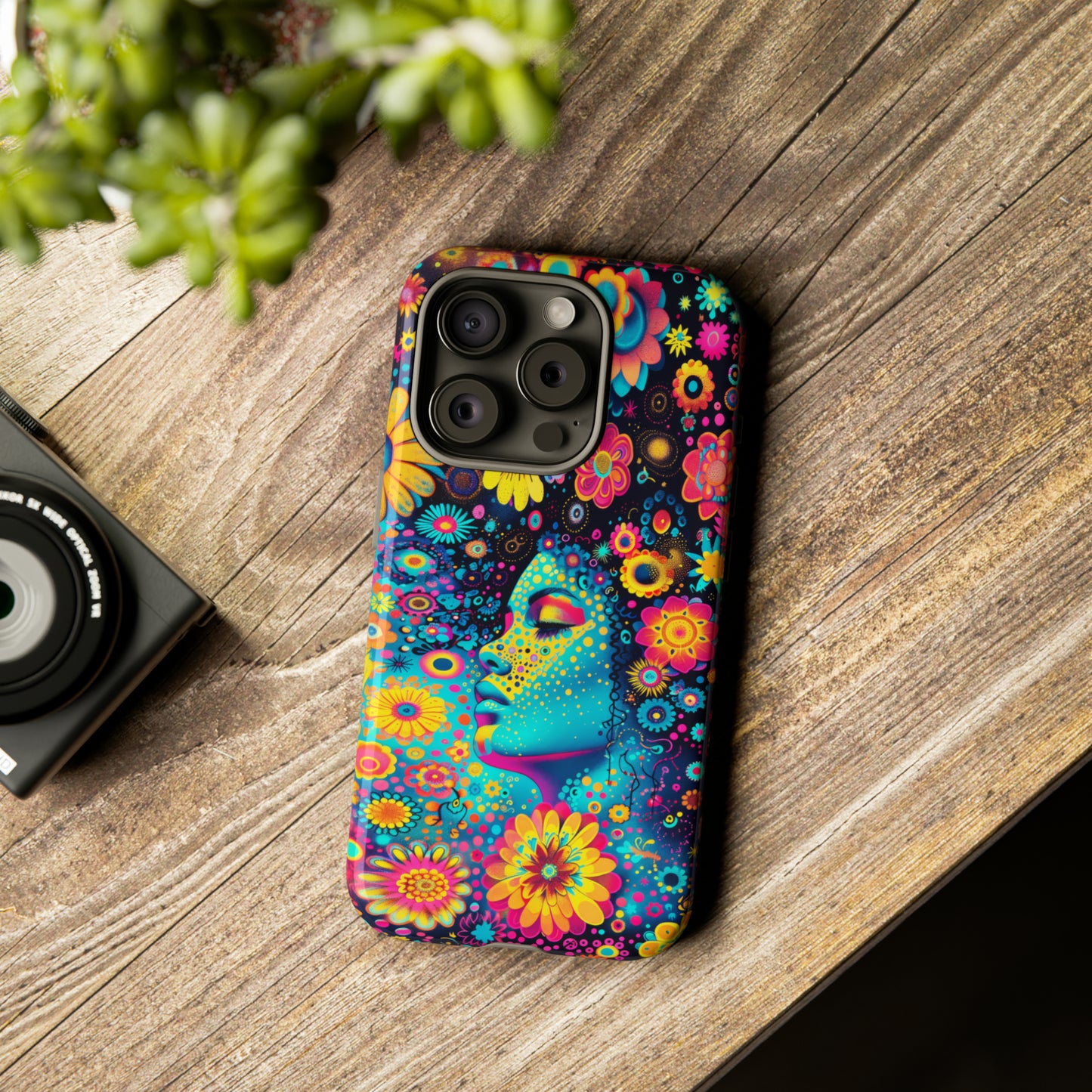 Phone Case, flower girl in aqua, Artistic design, Tough Case, Colorful whimsical flower fantasy design, iPhone 15, 14, 13, 12, 11, Samsung, Pixel