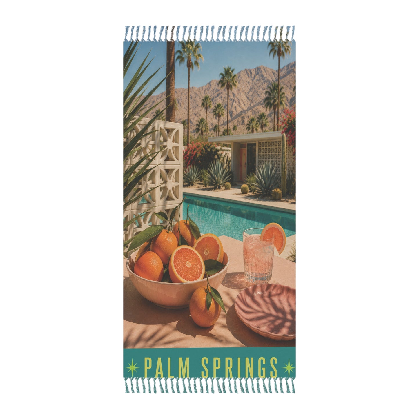 Palm Springs Boho Beach Towel — Retro Midcentury Poolside Orange Design