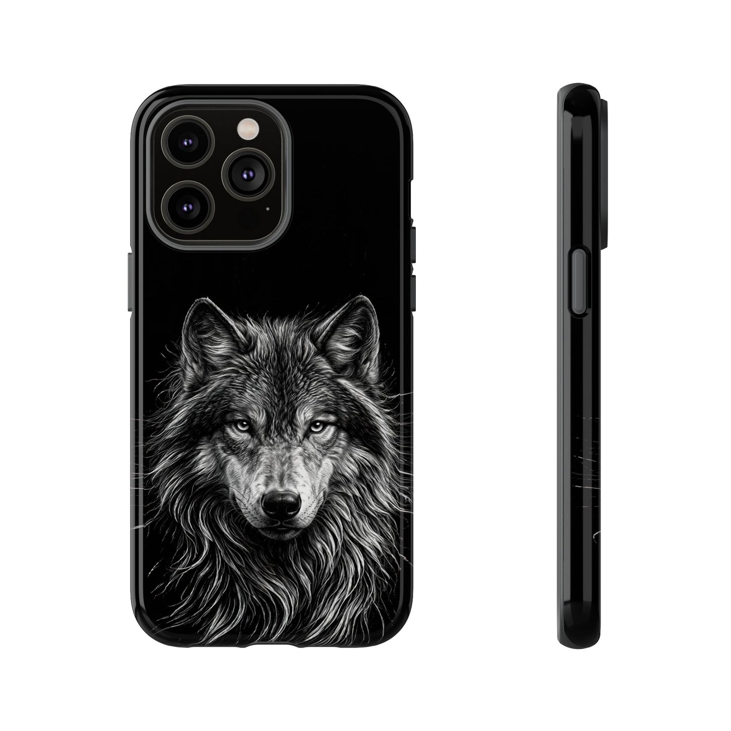 Wolf drawing Phone Case - Tough and Stylish Black Design