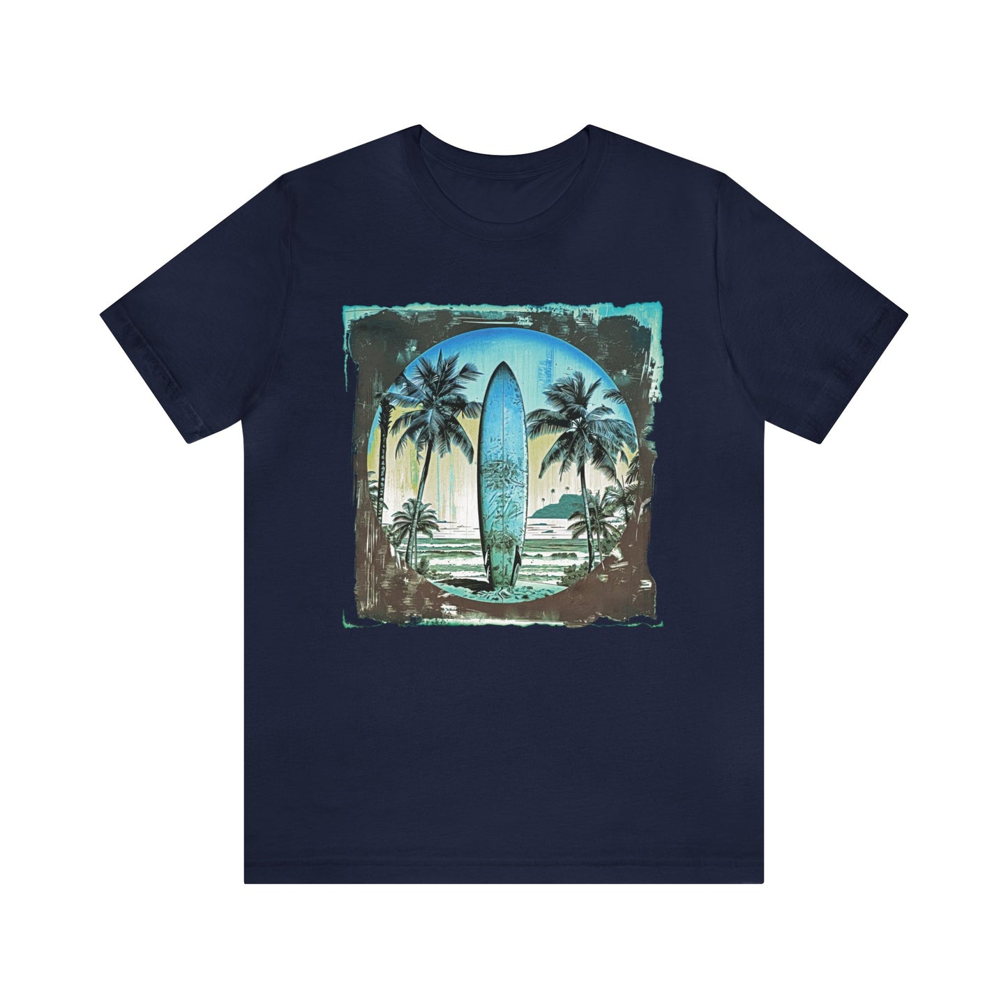 Blue board on the beach Unisex Jersey Short Sleeve Tee