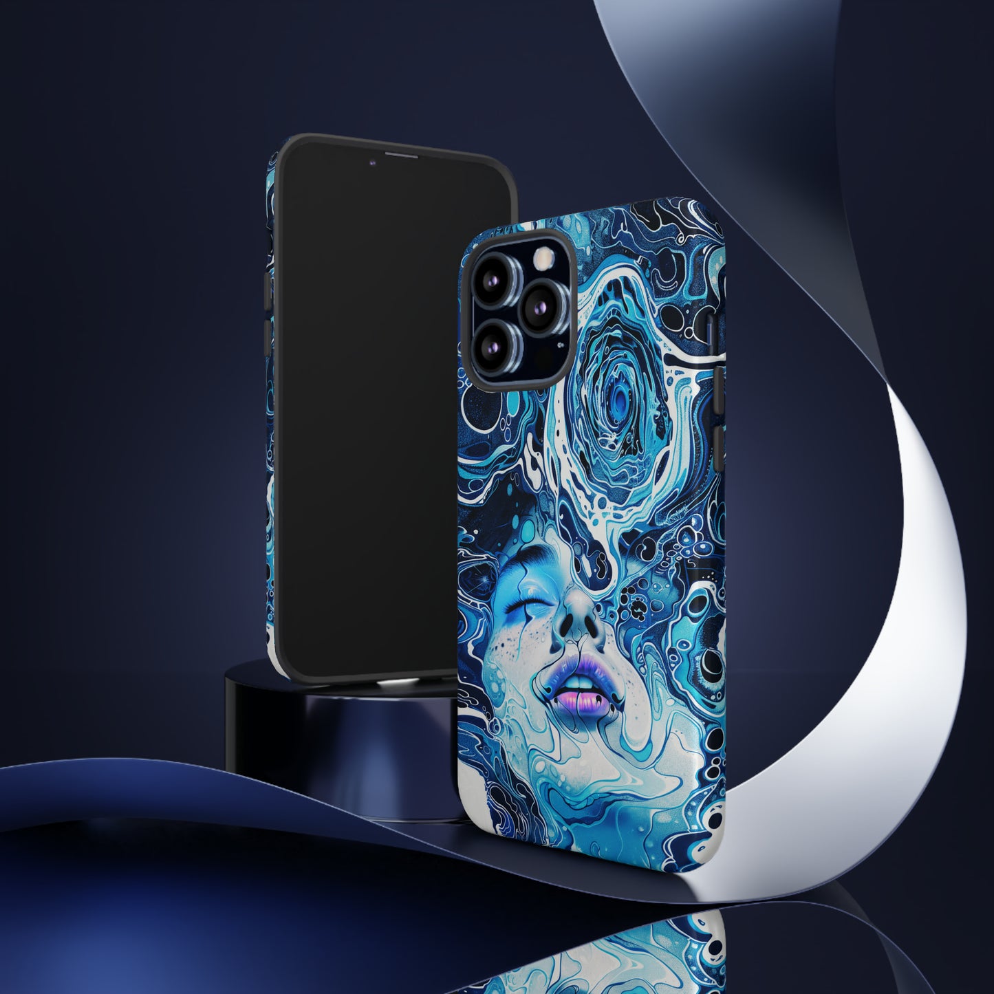 Phone Case, whimsical water fantasy design, blue woman in water, Artistic design, Tough Case, , iPhone 15, 14, 13, 12, 11, Samsung, Pixel