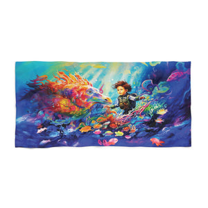 The sea creature and the boy Beach Towel in two sizes