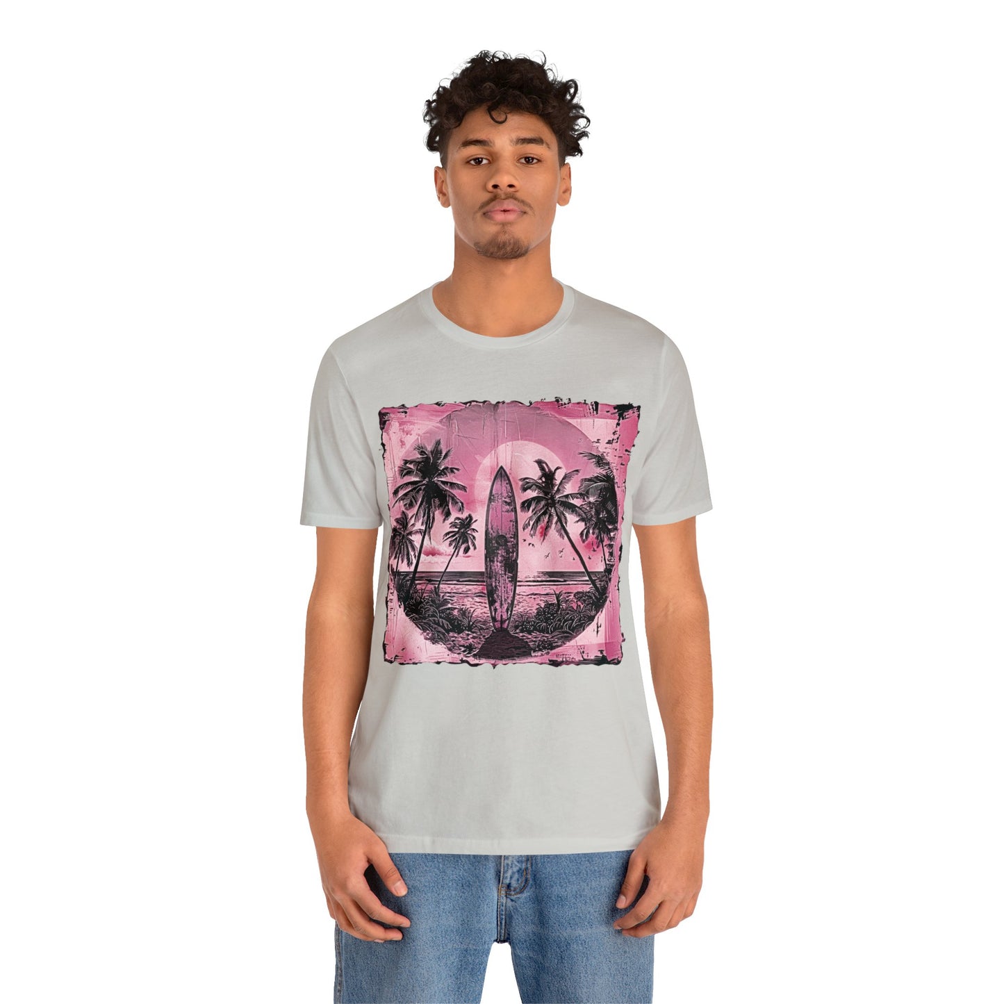 Pink vintage surfboard Unisex Jersey Short Sleeve Tee