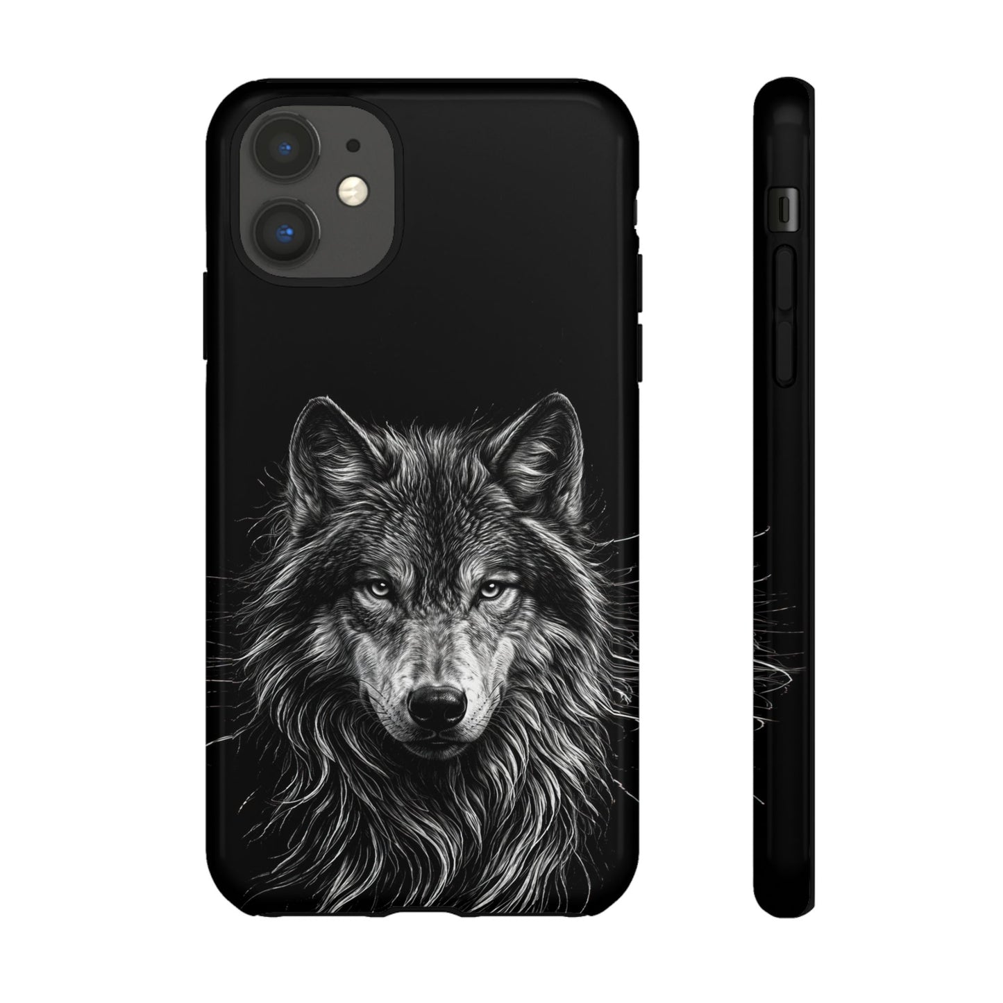 Wolf drawing Phone Case - Tough and Stylish Black Design