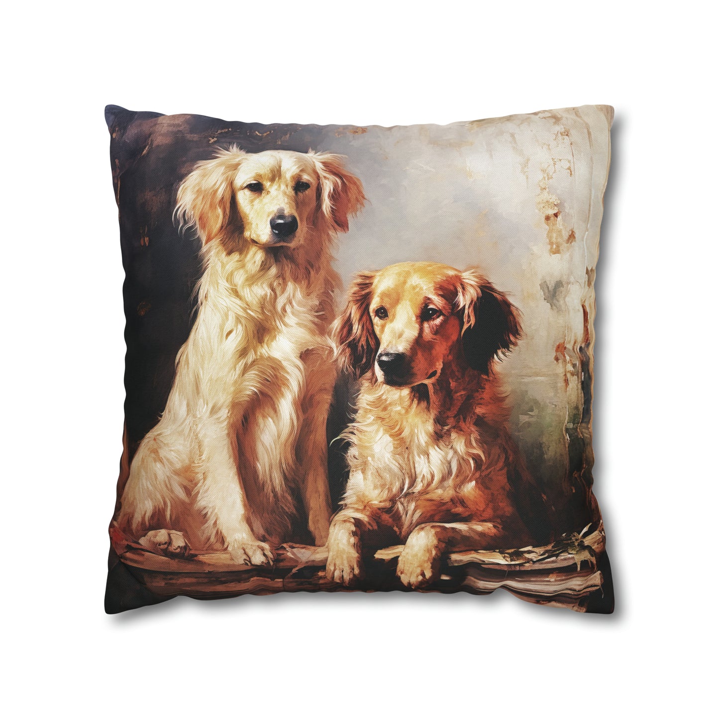 Square Pillow Case 18" x 18", CASE ONLY, no pillow form, original Art ,a Beautiful Painting of a Pair of Golden Retrievers