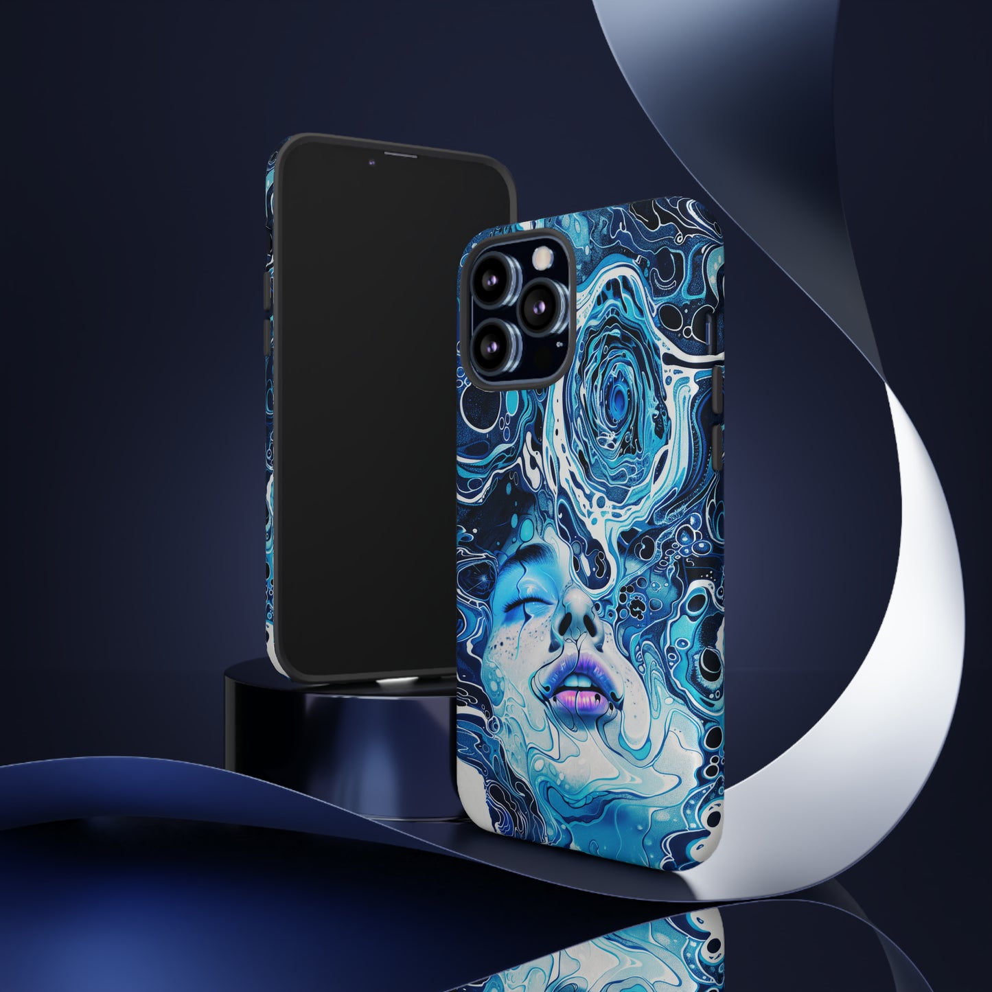Phone Case, whimsical water fantasy design, blue woman in water, Artistic design, Tough Case, , iPhone 15, 14, 13, 12, 11, Samsung, Pixel