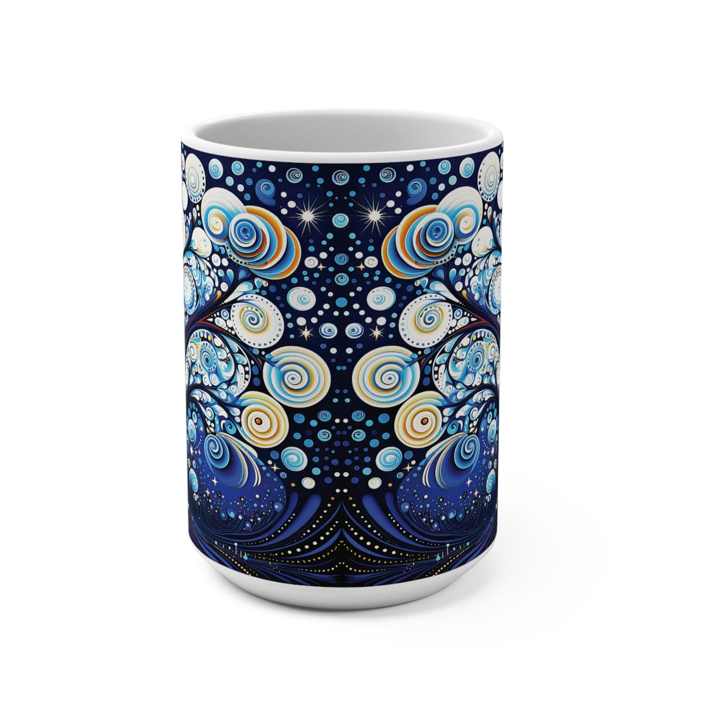 Mug 15oz Blue & Gold Swirl Holiday