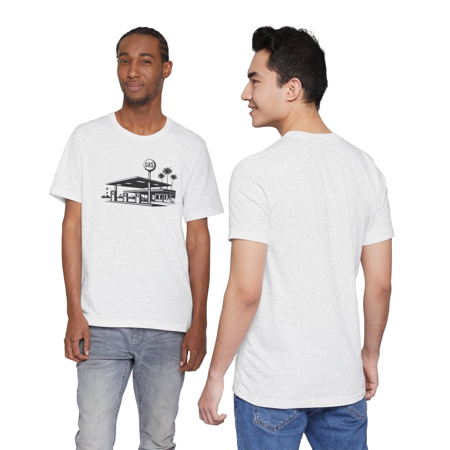 Mid Century Gas Station Graphic Tee, Icons of Mid Century series — Retro Desert Pump Illustration T-Shirt, Palm Springs Modern