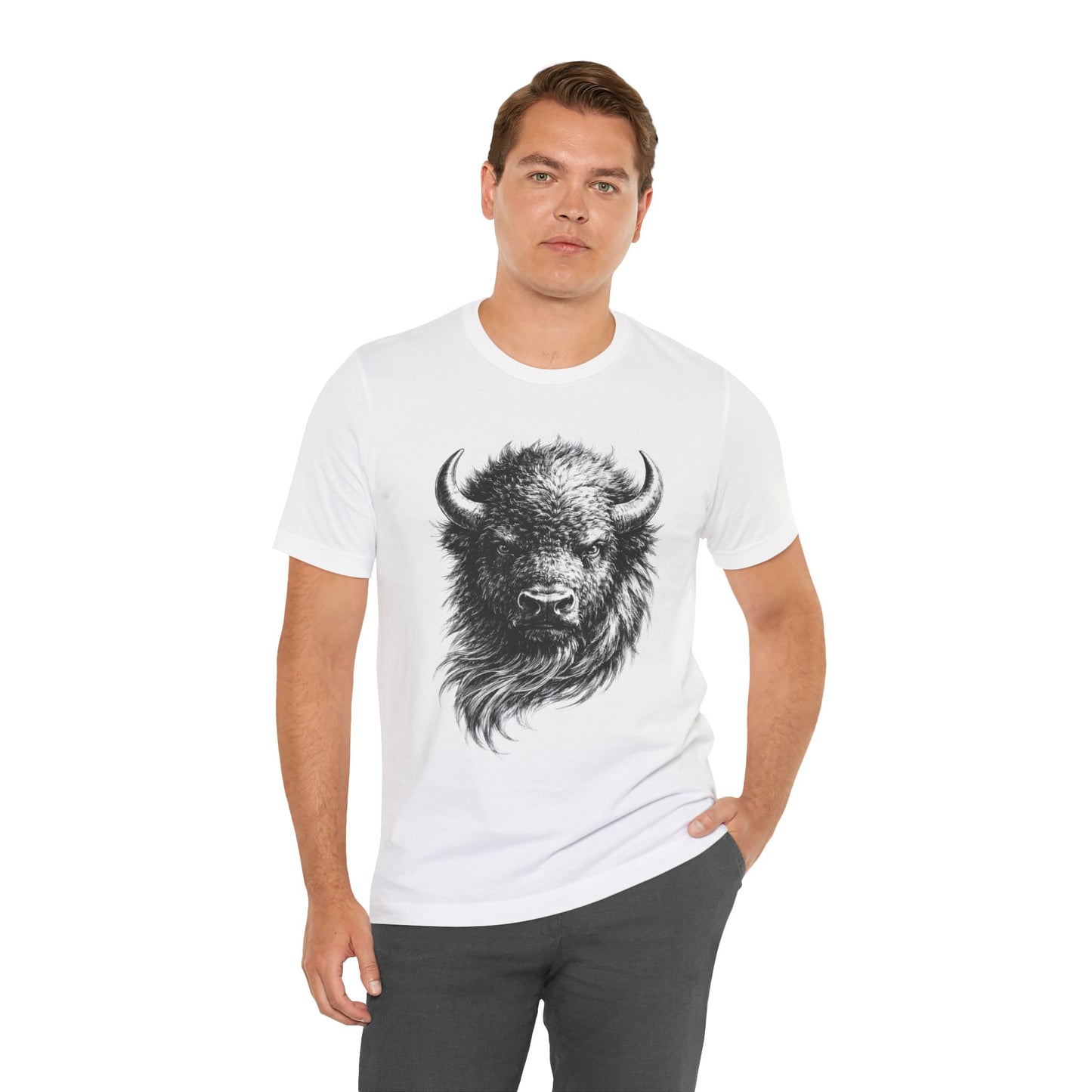 Bison Head Graphic Tee — Vintage Buffalo Illustration in charcoal drawing style T-Shirt