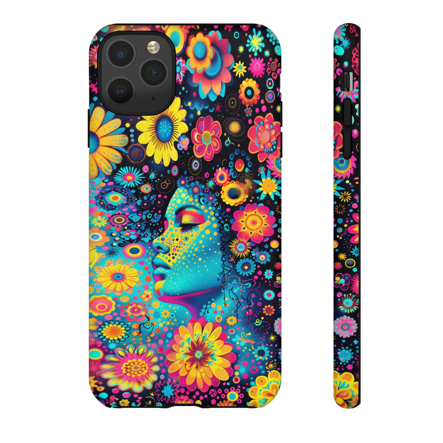 Phone Case, flower girl in aqua, Artistic design, Tough Case, Colorful whimsical flower fantasy design, iPhone 15, 14, 13, 12, 11, Samsung, Pixel