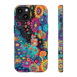 Phone Case, 1970's inspired flower girl, Artistic design, Tough Case, Colorful whimsical flower fantasy design, iPhone 15, 14, 13, 12, 11, Samsung, Pixel