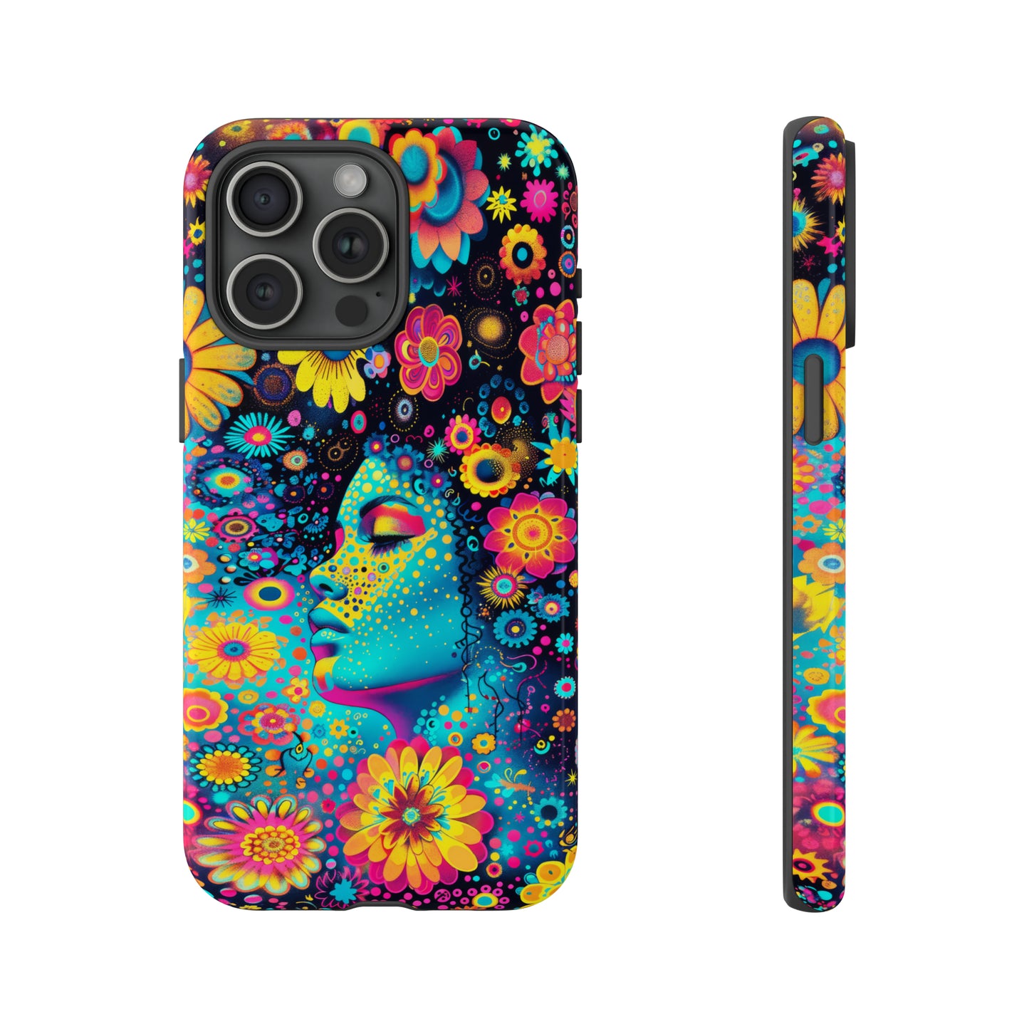 Phone Case, flower girl in aqua, Artistic design, Tough Case, Colorful whimsical flower fantasy design, iPhone 15, 14, 13, 12, 11, Samsung, Pixel