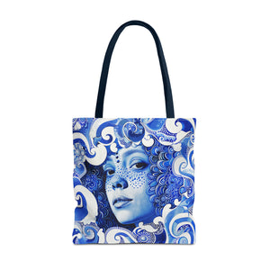 Blue Girl in swirls Tote Bag (AOP)