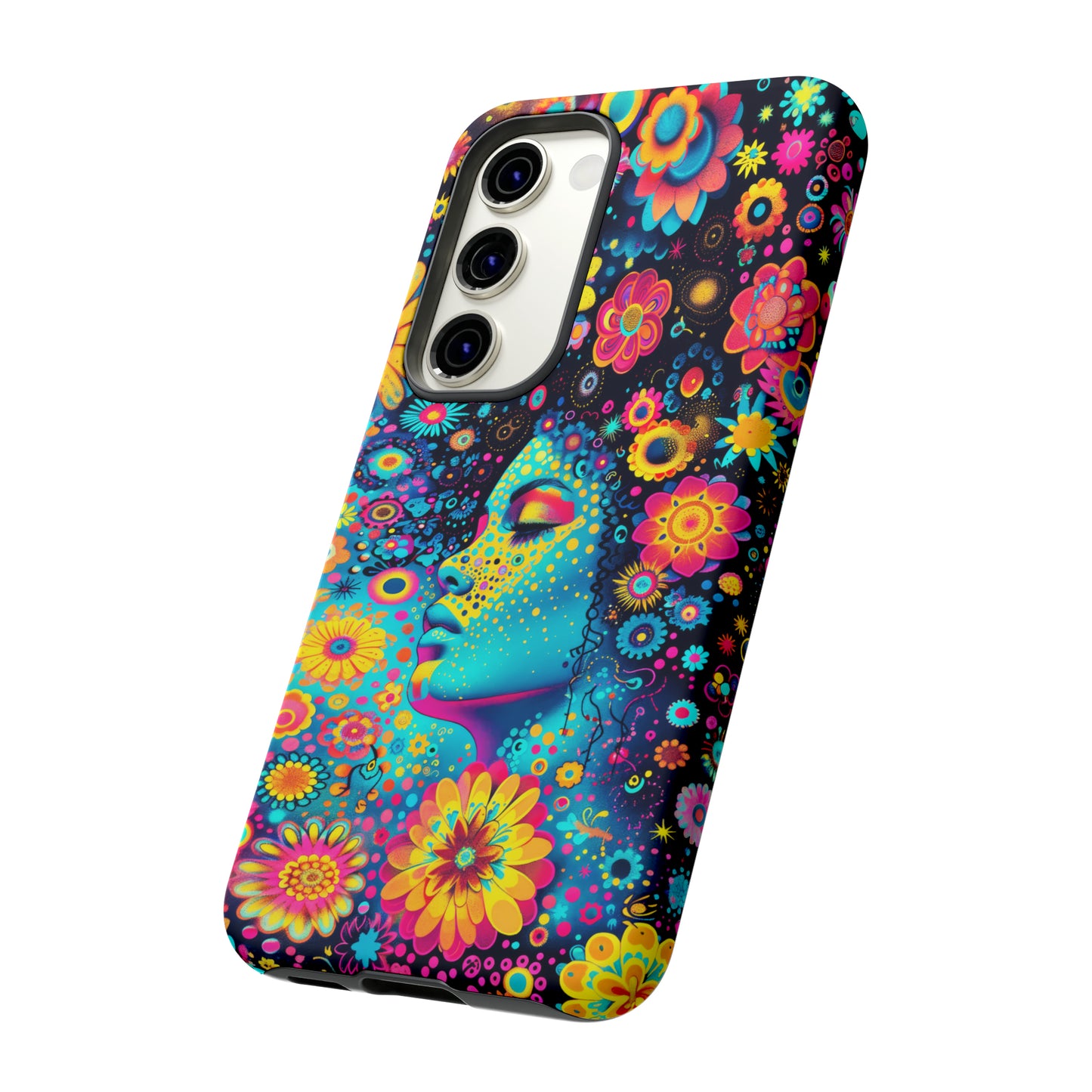 Phone Case, flower girl in aqua, Artistic design, Tough Case, Colorful whimsical flower fantasy design, iPhone 15, 14, 13, 12, 11, Samsung, Pixel